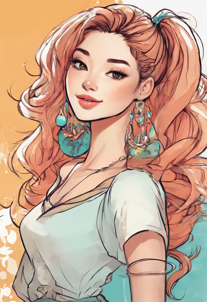 Hairstyles: A sleek and high ponytail that adds an element of sophistication and style., Super pretty 20 year old Korean girl,happy face, Cartoon style illustration, Cartoon Art Style, Cartoon Art Style, Digital illustration style, Highly detailed character design, cute detailed digital art, beautiful digital illustration, high quality portrait, Comic art, Asia, Character Design Portrait, Rough line sketch style,