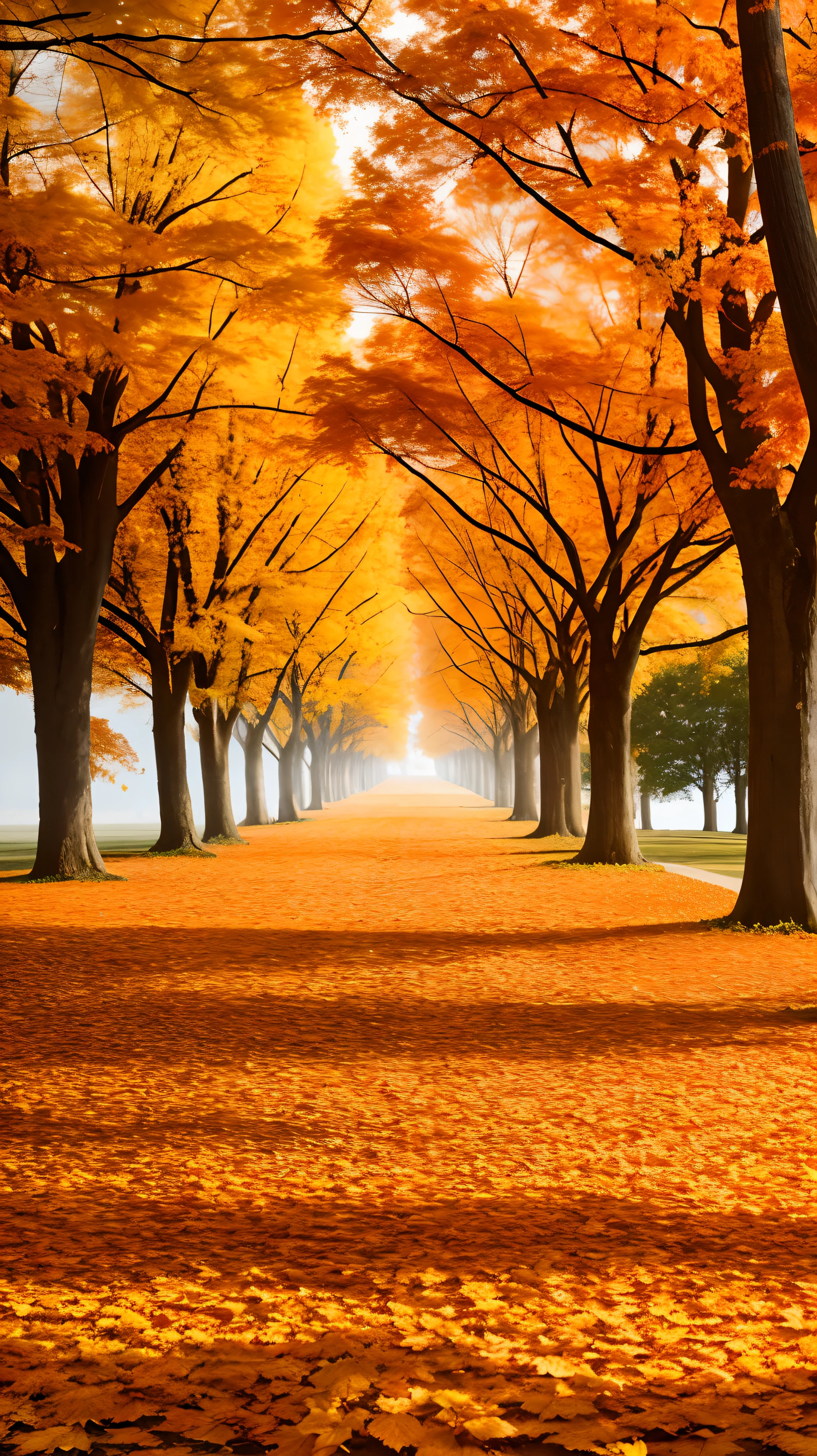 The atmosphere is filled with emotions in landscape pictures. Orange autumn foliage atmosphere