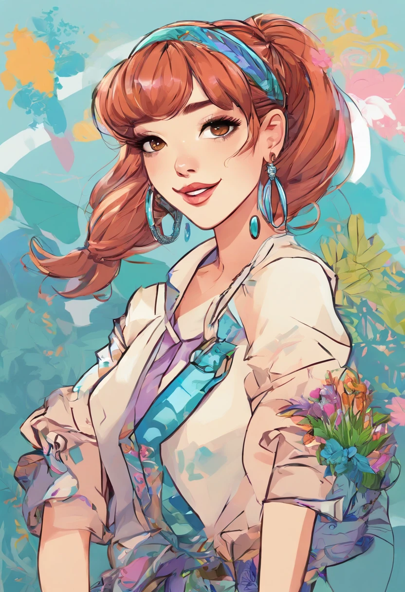 Hairstyles: A sleek, high ponytail adds an element of sophistication and style, Super pretty 20 year old Korean girl,happy face, Cartoon style illustration, Cartoon Art Style, Cartoon Art Style, Digital illustration style, Highly detailed character design, cute detailed digital art, beautiful digital illustration, high quality portrait, Comic art, Asia, Character Design Portrait, Rough line sketch style,