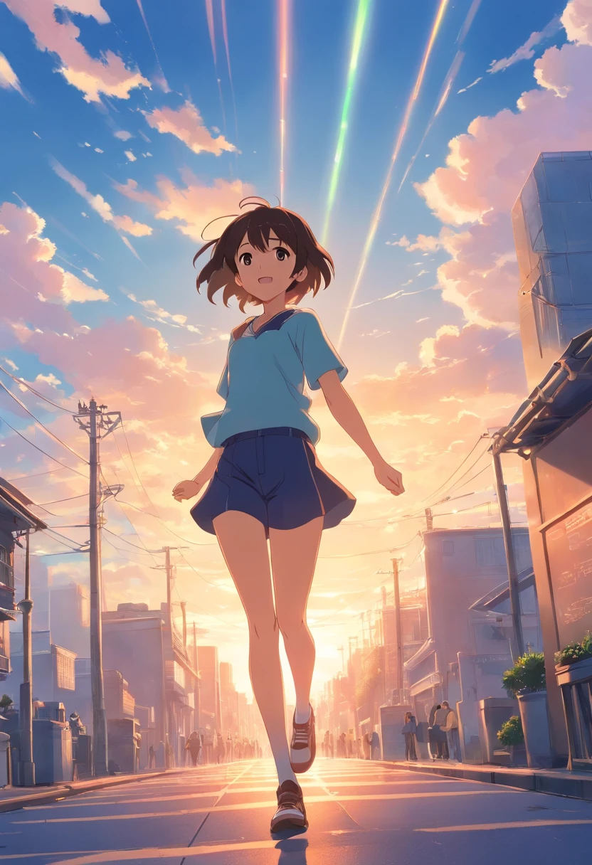 ​masterpiece、top-quality、Movie stills、1girl in、teens girl、floating in sky、a closeup、发光、Happiness、Warm and soft lighting、daytime、commemoration(Spark:0.7)、