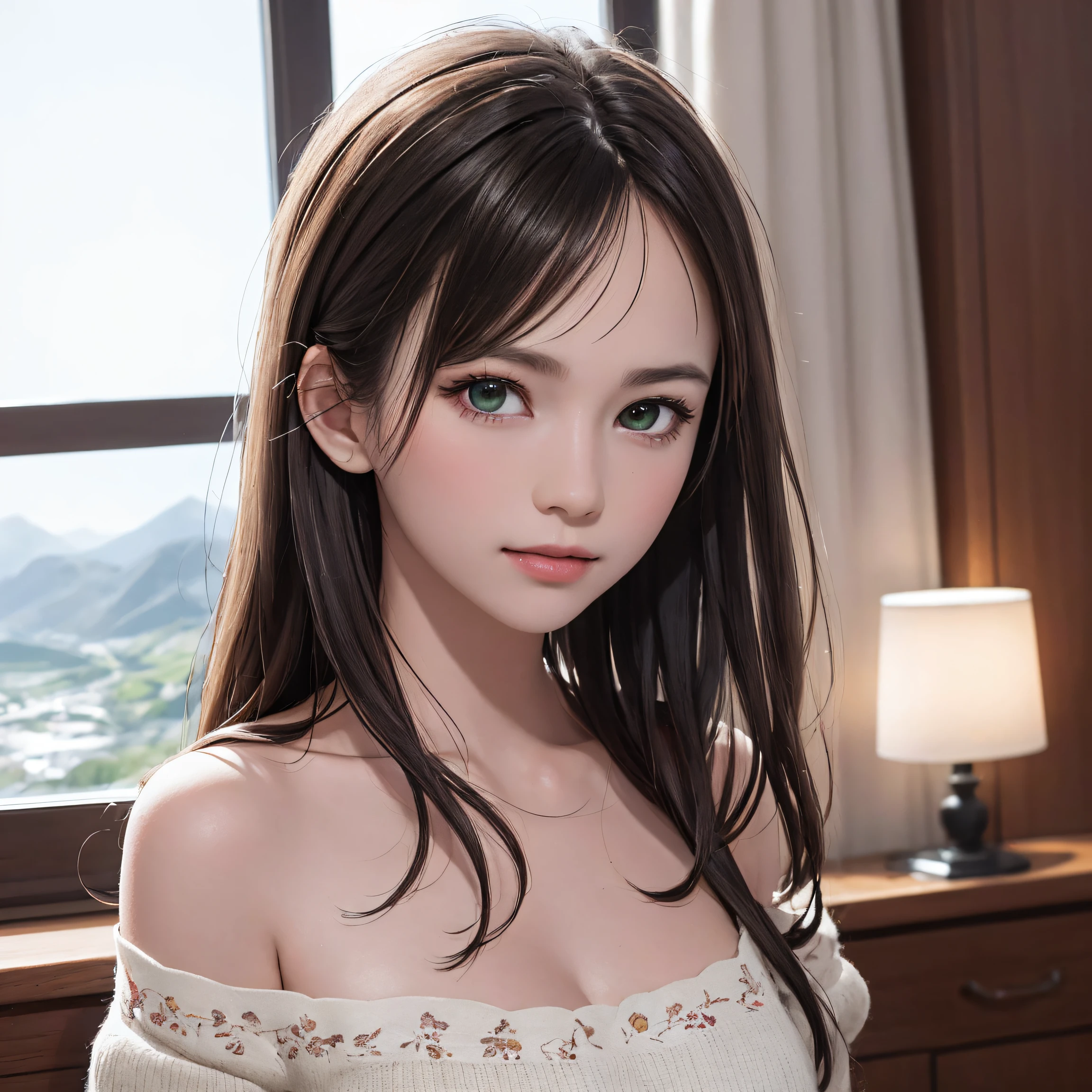 bright expression、photorealisim、top-quality、8K, high resolution、a picture、standing outside, sunset, the most beautiful Japanese girl nude、perky 32C breasts, pink nipples, Detailed cute and beautiful face、slim oval face、(pureerosface_v1:0.008)、long straight black hair、yr old、light skin、Bangs that extend to the face、bangs、Hair between the eyes、Super long hair、Attractive bright natural, long straight silky black hair、Attractive glowing beautiful bright clear light hazel eyes、posing nude、eye liner、Double eyelids、ample breasts