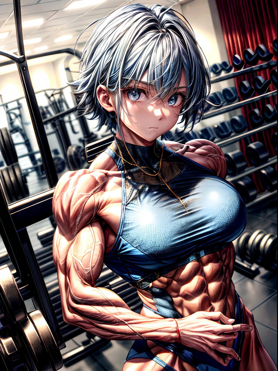 (BEST lighting) , (ultra intricately detailed) , 4K unification, (super-detailed CG: 1.2) , (8K: 1.2),(Original), (Masterpiece) , (Best quality),(Masterpiece:1.4),Anime-ish high quality,(Masterpiece),Masterpiece, Best quality, absurderes,((masterpeace, 4K, 8K, Yes, A high resolution))1girll, One man only,She is in the ballet studio,Ballet costumes, Protruding blood vessels on the arm,Spring, Boots, Perfect figure, Short blue asymmetric hair, Sweat, ((body builder:1.5)),The strongest in the world,Practice dance studio background,(Beautiful bace),(Girl),(Female),(((Upper body:1)))