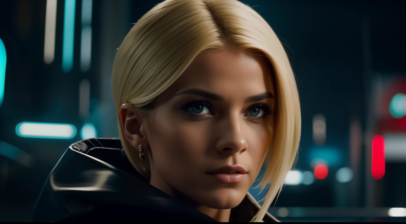Close-up, uma bela moda elegante italiana, roupa esfarrapada, Cabelos longos, blonde hair, roupa punk, roupa rosa, batom, action movie scene, Jantar Distópico Cinematic Blade Runner, noite, movimentado com sinais de neon, blade runner aesthetics, lotado de pessoas, cinematografia de filmes, gangue trash, pessoa atraente, High emphasis on detail, vestindo equipamentos de tecnologia do tempo, gangue trash, Vida noturna, cheio de vida, gangue trash, action movie shot by Kon Satoshi, estilo Semi Impasto, tinta escura, Atmospheric, brilhante, lighting dramatic, olhos bonitos, symmetric eyes, olhos perfeitos