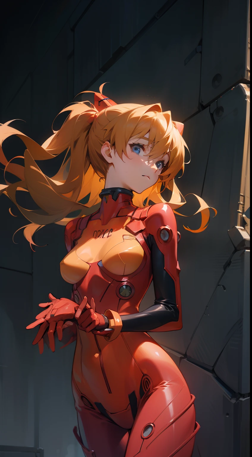 asukalangley, Asuka Langley Soryu, hair between eye, Orange hair, Long sleeves, plugsuit, Red bodysuit, BREAK outdoors, city, looking at the viewers, (masutepiece:1.2), Best Quality, High resolution, Unity 8k壁纸, (Illustration:0.8), (Beautiful detailed eyes), extra detailed face, Perfect Lighting, extremely details CG, (Perfect hands, Perfect Anatomy),