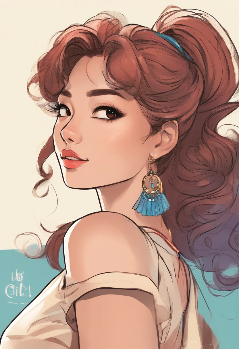 Hairstyles:  shapely, A high ponytail adds an element of sophistication and style, Super pretty 20 year old Korean girl,happy face, Cartoon style illustration, Cartoon Art Style, Cartoon Art Style, Digital illustration style, Highly detailed character design, cute detailed digital art, beautiful digital illustration, high quality portrait, Comic art, Asia, Character Design Portrait, Rough line sketch style,