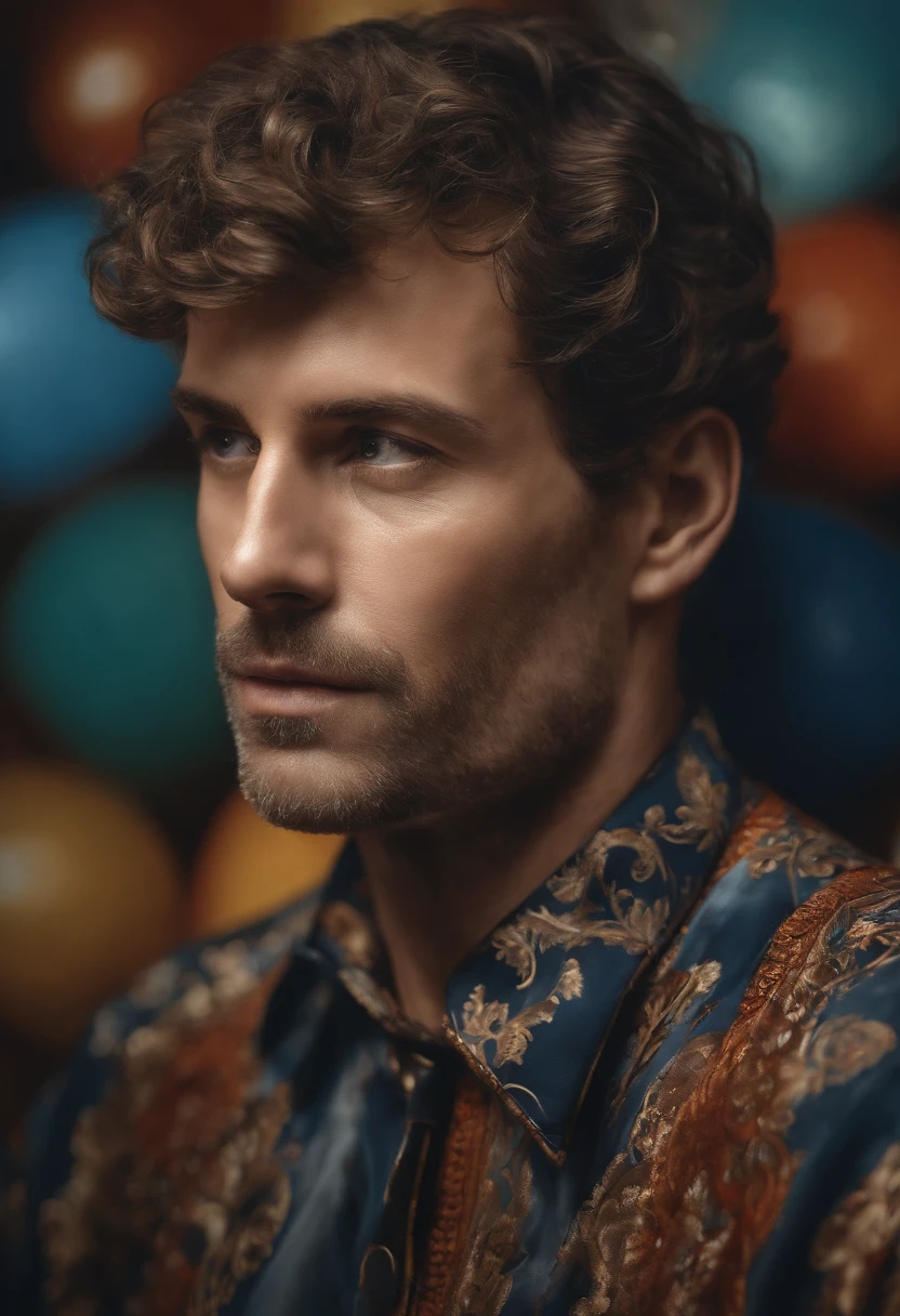 colorful pattern, Oil paintings by Flemish masters, surrealism, beau.
Un homme Handom, 40 ans, shaven , curly short brown hair.Costume moulant noir, chemise coupe blanche.
airy, Light in contrast, highly detailed, Hyperrealistic, ultra HD, couleurs vives, highly detailed, Dessin UHD, stylo et encre, composition parfaite, beautiful detailed intricate insanely detailed octane render trending on artstation, photographie artistique 8K, photorealistic concept art, soft natural volumetric cinematic perfect light