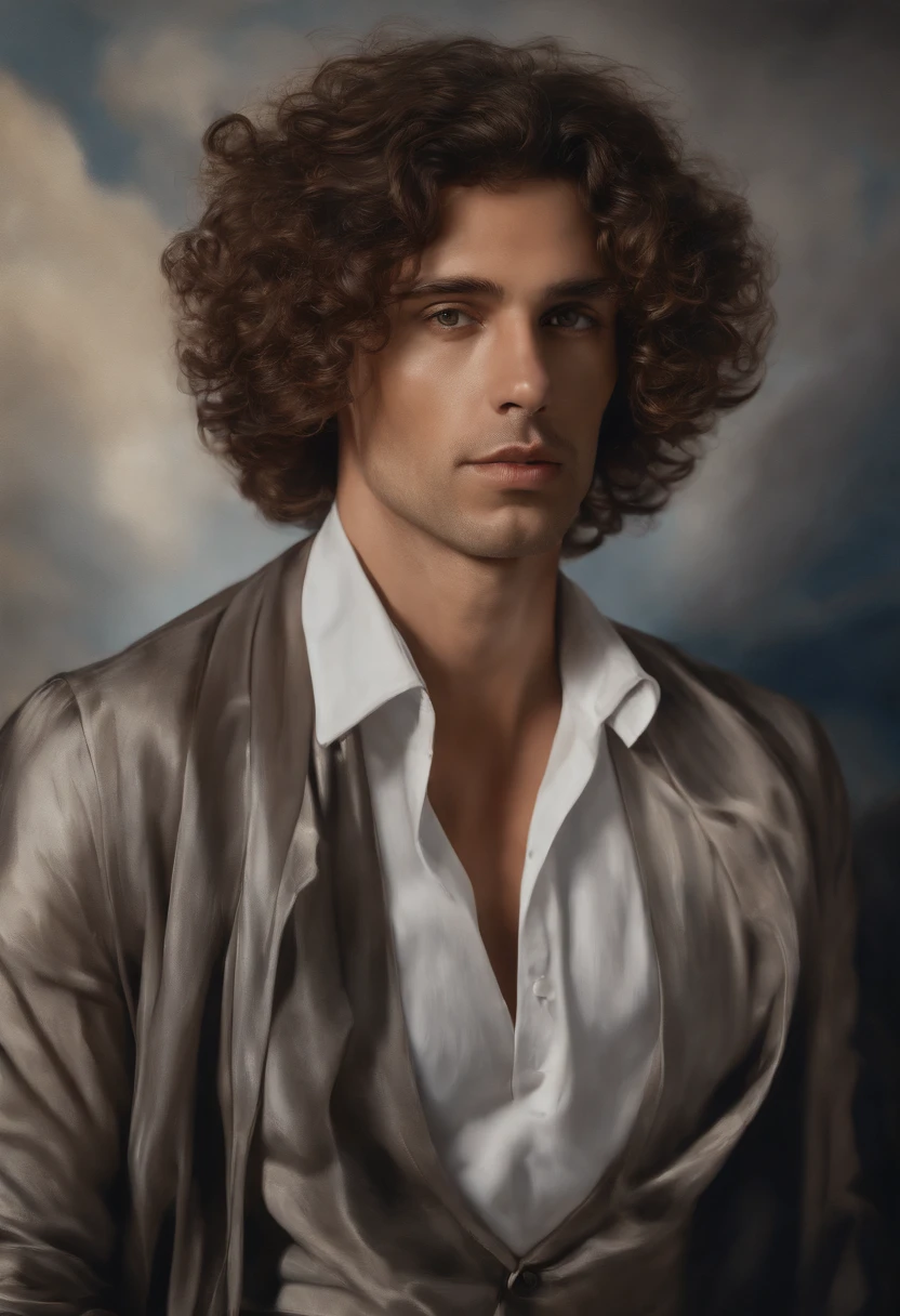 colorful pattern, Oil paintings by Flemish masters, surrealism, beau. 
Un homme Handom, 40 ans, shaven , curly short brown hair.Costume moulant noir, chemise coupe blanche. 
airy, Light in contrast, highly detailed, Hyperrealistic, ultra HD, couleurs vives, highly detailed, Dessin UHD, stylo et encre, composition parfaite, beautiful detailed intricate insanely detailed octane render trending on artstation, photographie artistique 8K, photorealistic concept art, soft natural volumetric cinematic perfect light