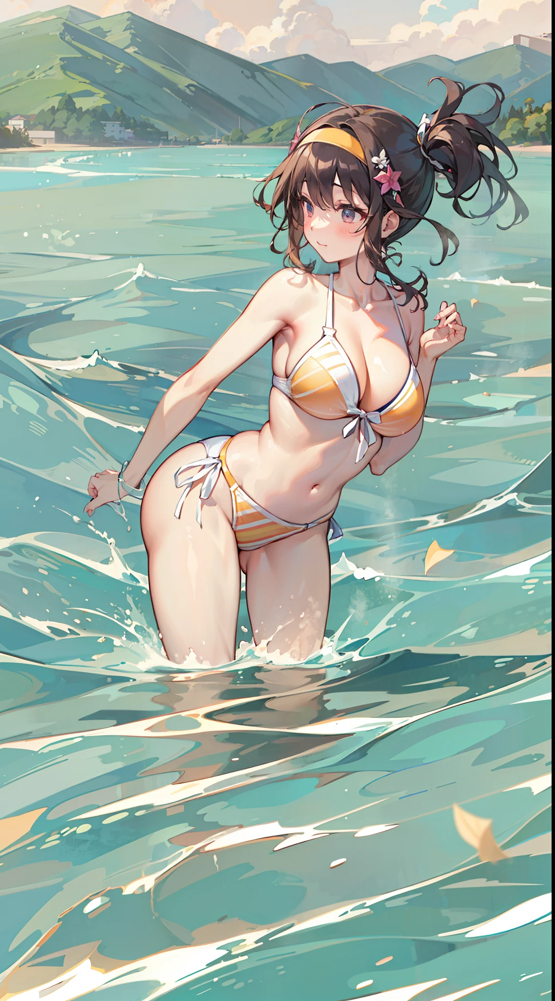 Being at sea、girl with、1人、独奏、wearing a swimming wear、The bikini、