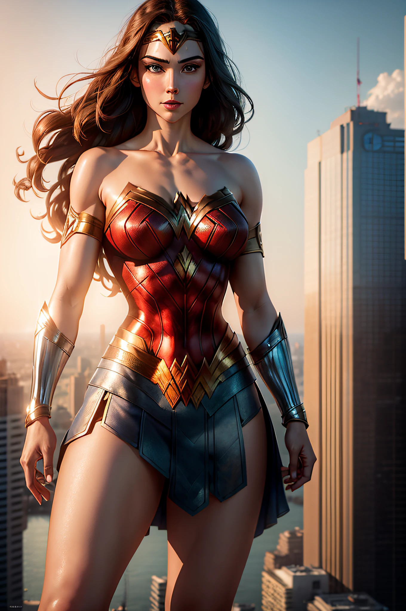 (Ultra Quality, Unparalleled Masterpiece) Overwhelmingly Pixel-Perfect, Ultra-Detailed CG 4K, Best Quality, 1girl, Wonder Woman, (Gorgeous), Sexy, City
