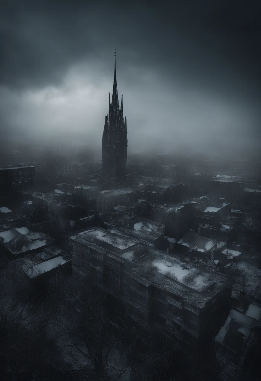 The Frozen Age，icing，Frozen，Frozen high-rise buildings，dynamic angle，All physical objects freeze，Heavy fog，Frozen human body，dynamicposes, and the feeling that disaster is imminent. Long lens camera angle with EE 70mm lens on the Nikon D850, Aim for high resolution, Photorealistic rendering. Ensure that the scene is highly detailed, With HDR lighting, And convey a sense of urgency and confusion.oppression