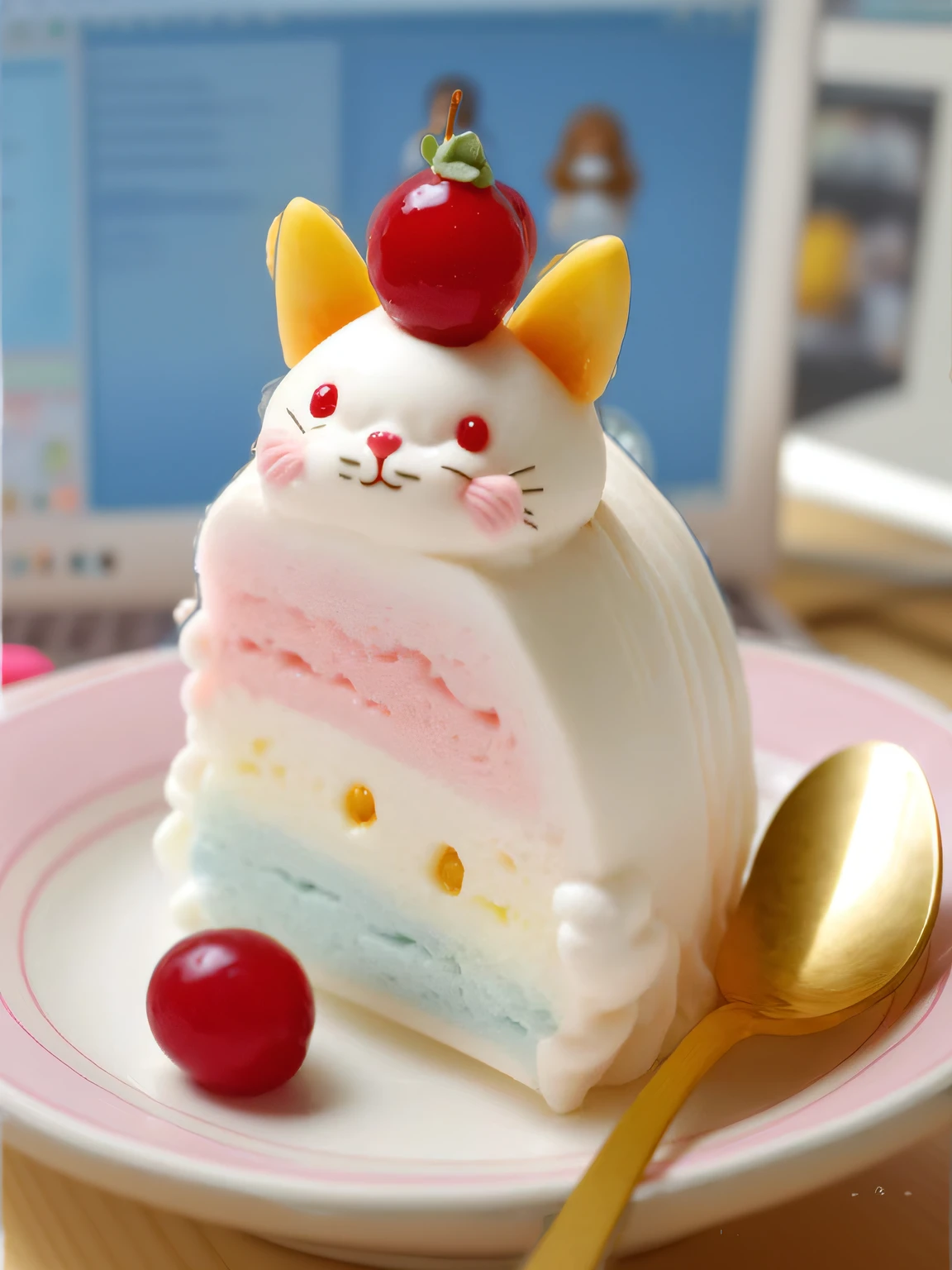 Close-up shot,Cute style desktop,The background is slightly blurred,Background doll decoration