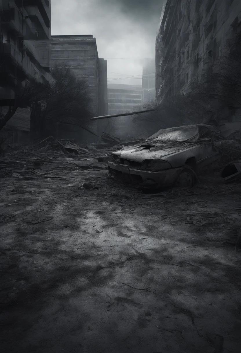 Super earthquake,Cracked ground,Large cracks in the ground,Collapsed high-rise buildings,dynamic angle,All physical objects are broken,catching fire,Broken trees, and the feeling that disaster is imminent. Long lens camera angle with EE 70mm lens on the Nikon D850, Aim for high resolution, Photorealistic rendering. Ensure that the scene is highly detailed, With HDR lighting, And convey a sense of urgency and confusion.oppression