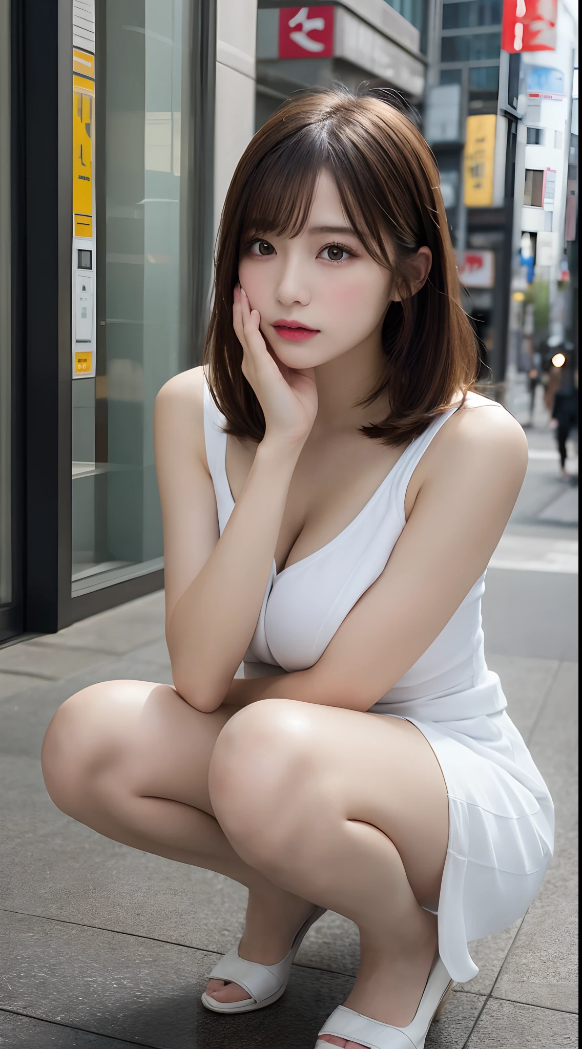 8K,Best Quality:1.4, 超A high resolution:1.5, (Photorealistic:1.4),masterpiece:1.2,(top-quality:1.4)、 Raw photo、 (From the knee up:1.8), (the background is blurred), a park,FULL BODYSHOT:1.5、 1日本人の女の子, Cute, (Solo), (Shy smile), Smooth skin、TThe shirt、Check miniskirt:1.3、 (Brown medium hair,Bangs), (touch hair:1.4)、nogizaka、cute little、(40 years:1.2)、beauty legs、Supple fingertips、Realistic fingers、Beautiful black eyes、natural skin textures:1.3, realistic eyes and face details:1.7、middlebreasts、Toned buttocks:1.2、gazing at viewer,thighs thighs thighs thighs、Gravure Leg Open Pose