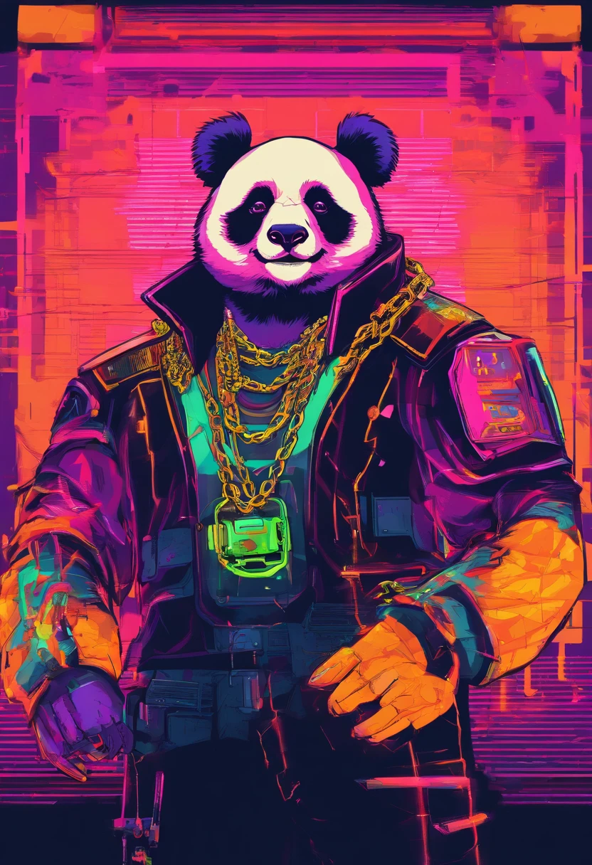 panda, with chains around the neck, vestido com uma camiseta larga preta, estilo gangster, com as maos juntas, orando