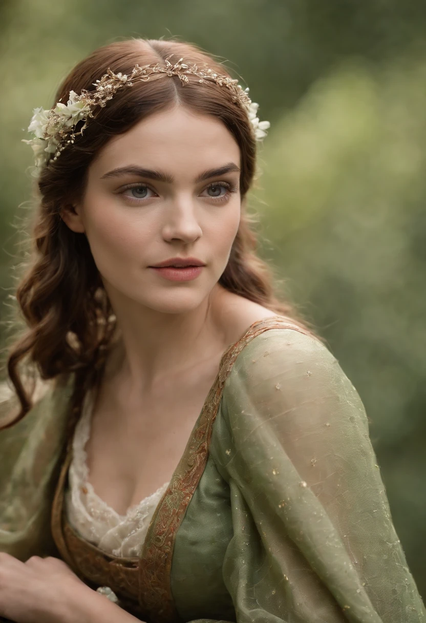 (((uma ferida avermelhada profunda atravessa sua bochecha esquerda))) tez justa, mulher em torno de 19 anos, cabelos brancos naturais, olhos verdes distintos, vestindo kohl, slender and graceful, Beautiful, luz de velas em um ambiente medieval, Ultra sharp focus, tiro realista, vestindo armadura dourada gemeos