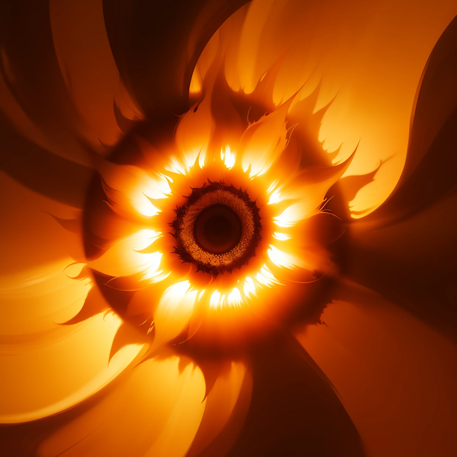 Sun flower。without background。Swirling。In the style of ink painting。