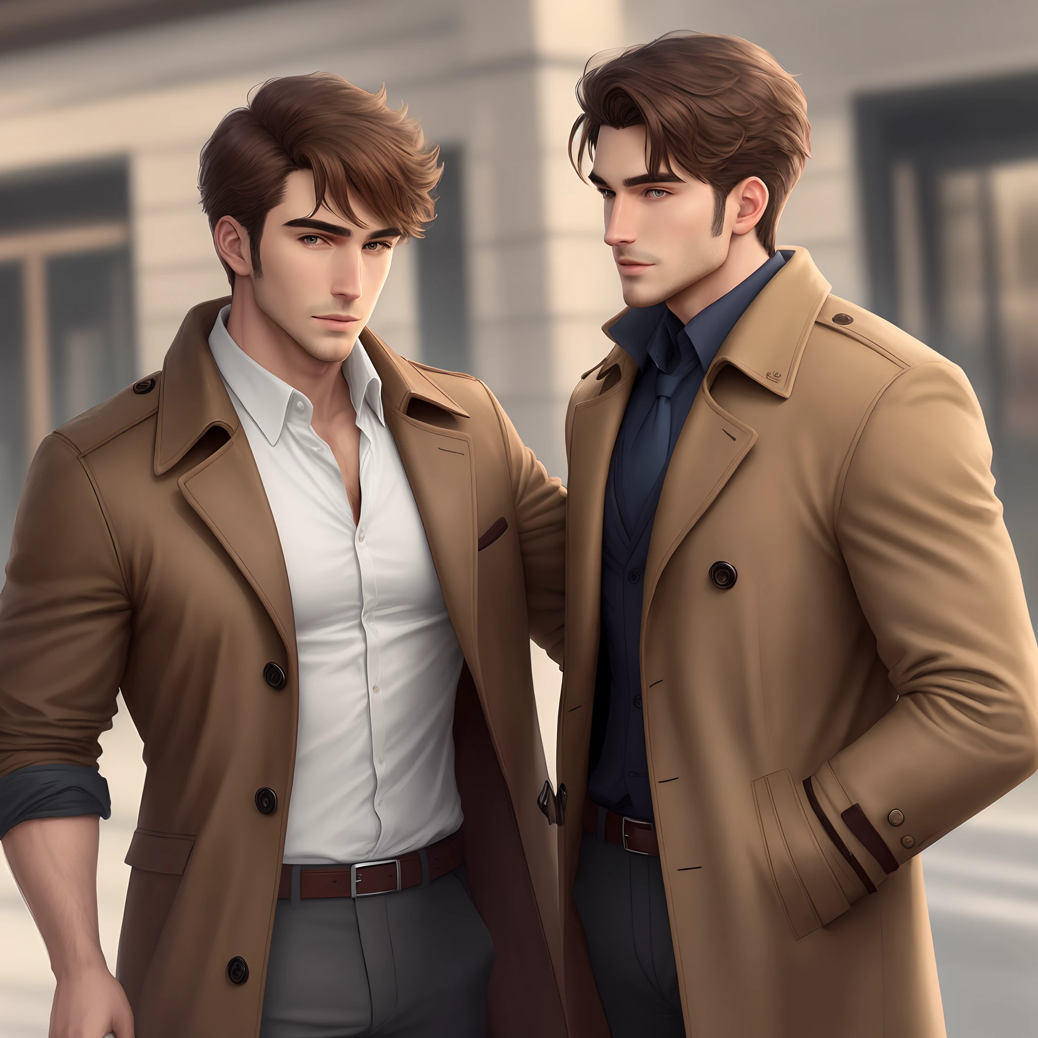 Detective in a brown coat Handsome face Design sketch full bodyesbian