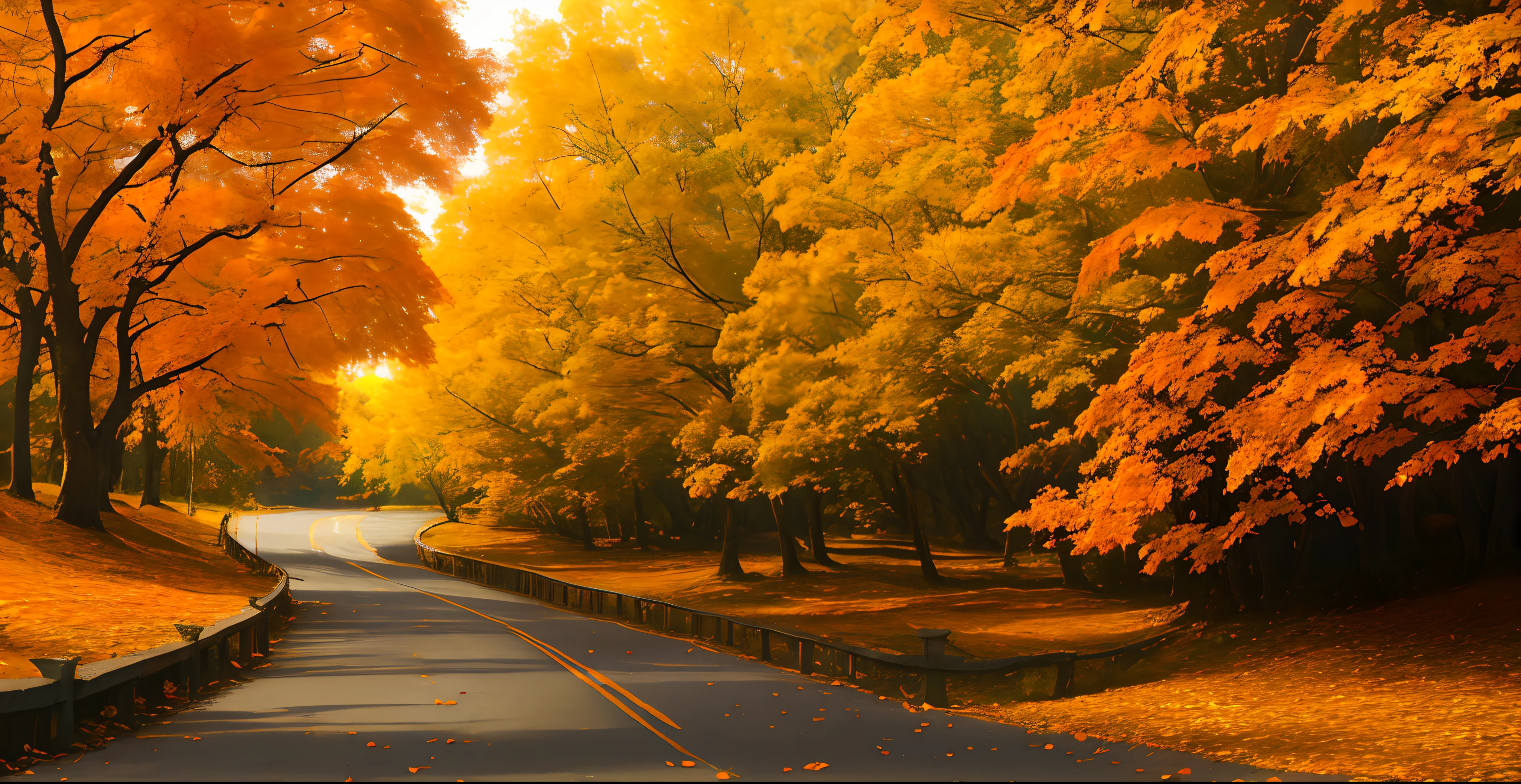 (The atmosphere is full of emotion in landscape images.. The atmosphere of the leaves changes color to orange.)