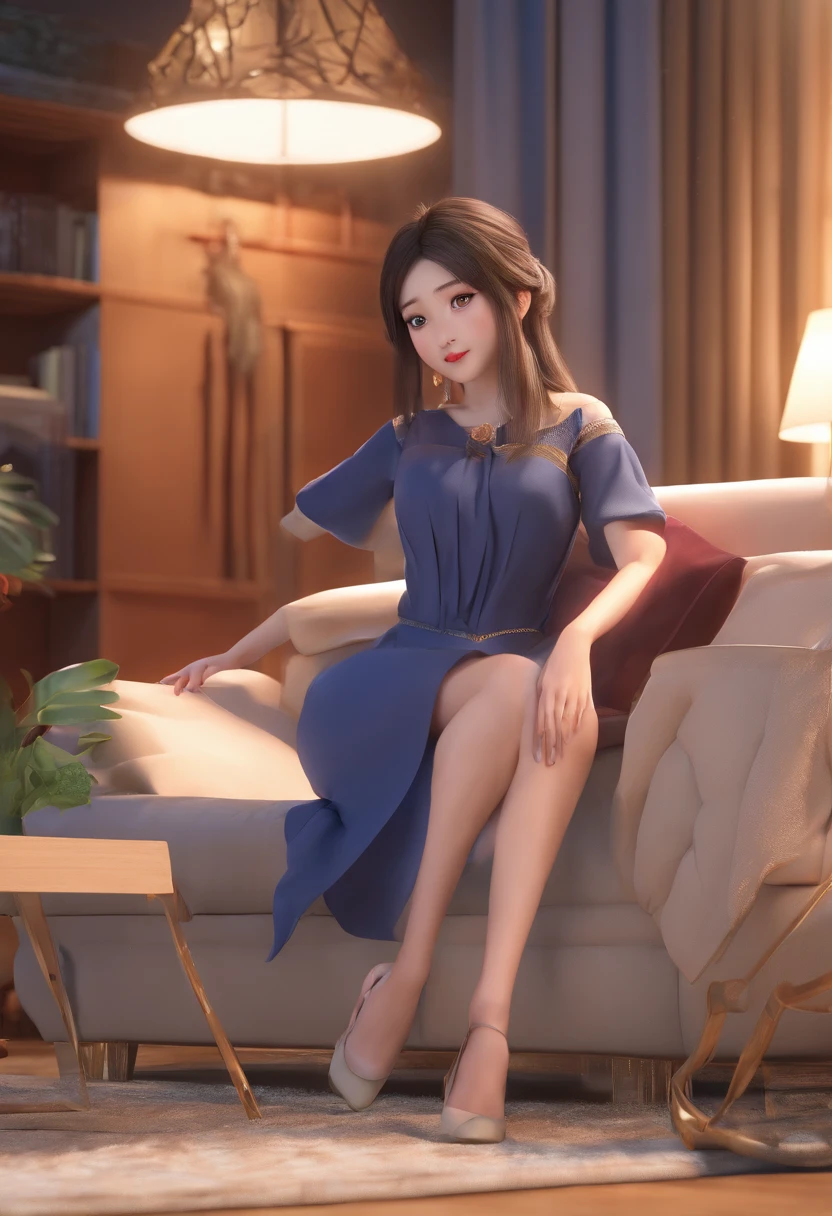 A girl, lying on the sofa, looks very enjoyable, Chinese animation style, looks hot, high quality, ultra-detailed, crazy details, 4K