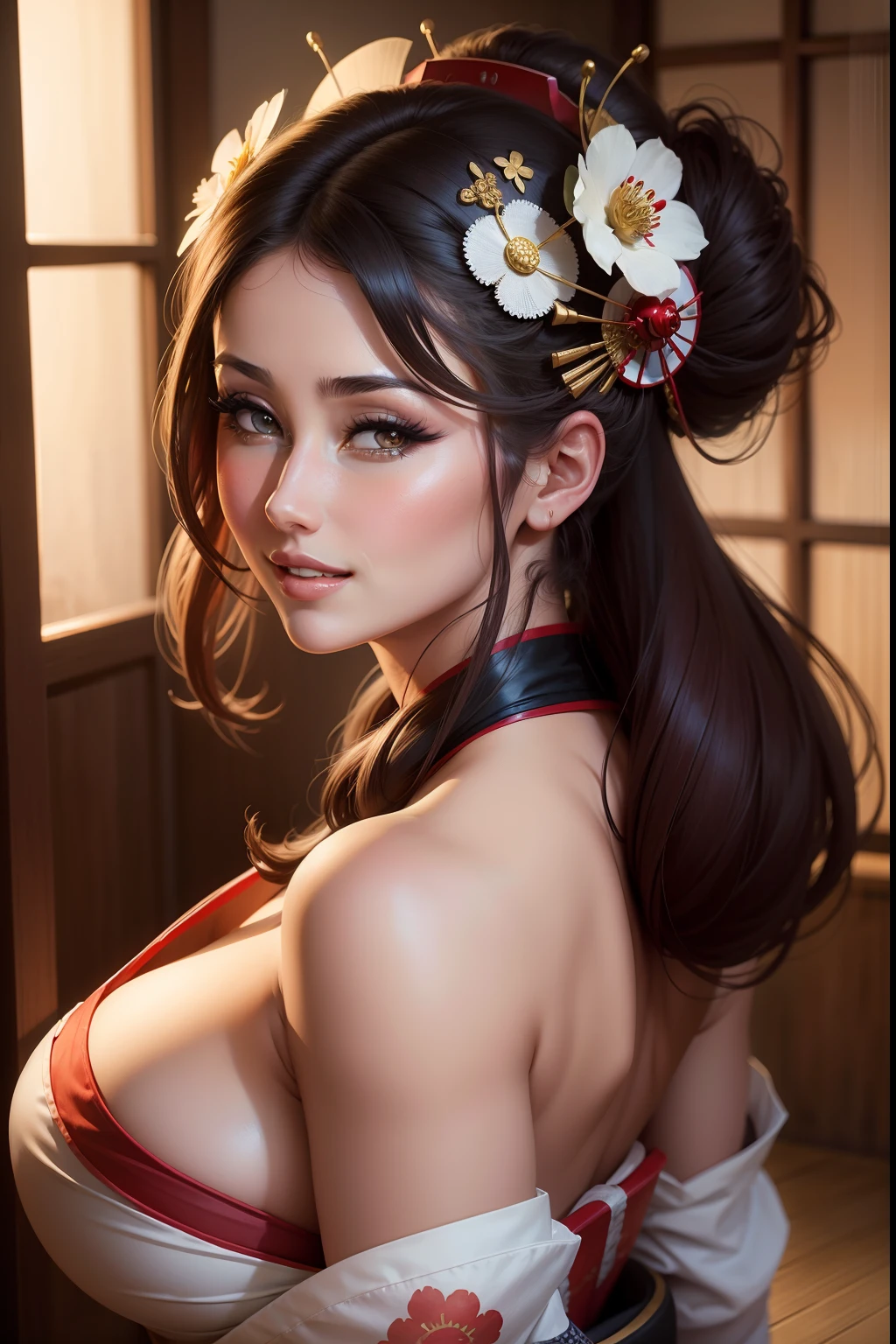 lucy pinder, portrait, back, smiling, geisha