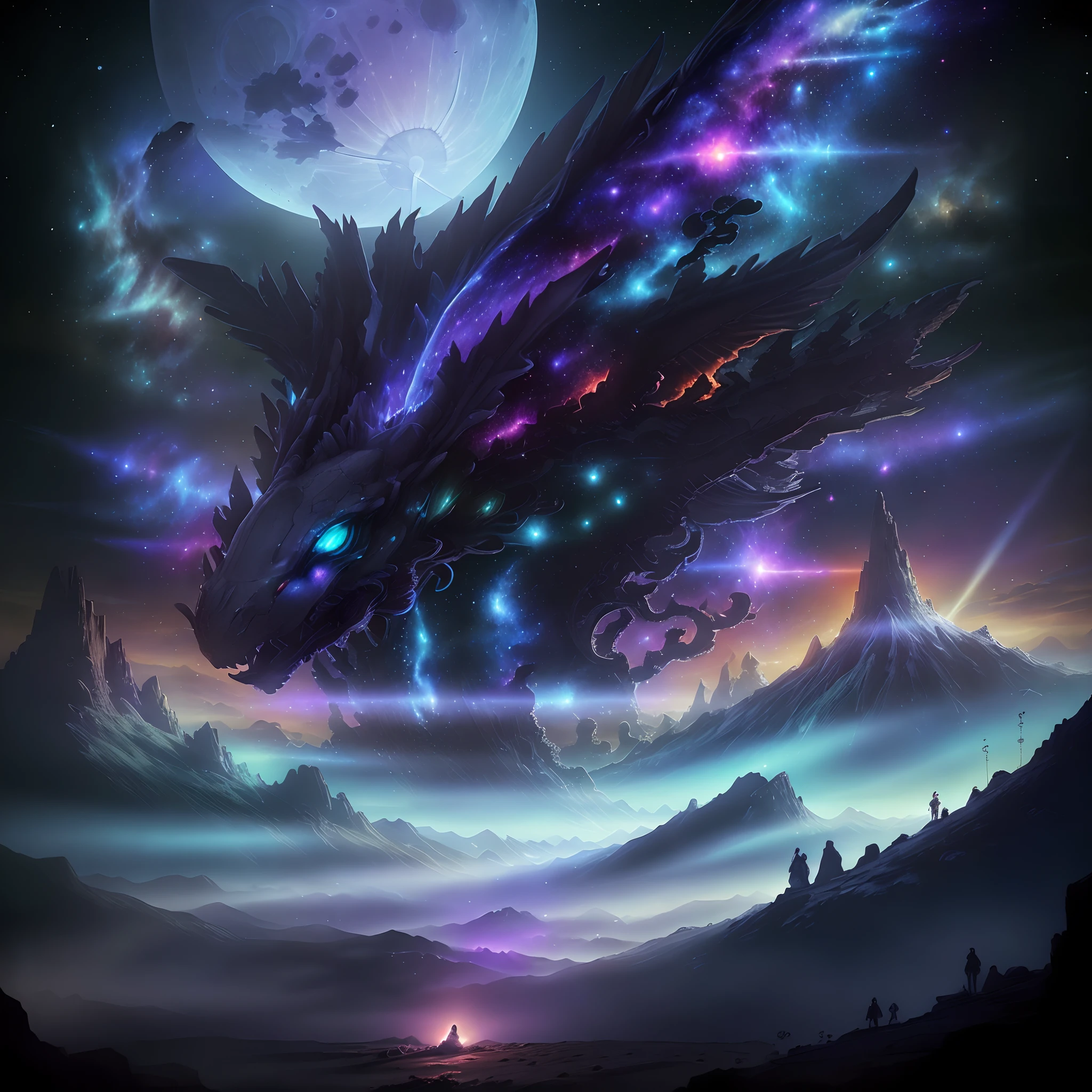 Стиль Ghost Blade, the most amazing creature of the night, glowing lights, the stars, dark purple background, 8 k, photorealistic, hyperdetailed, ultra detailed, 4 k, ultra detailed, cinematic light, concept art, hdr, smooth, sharp focus, cinematic lighting, high quality, cgsociety