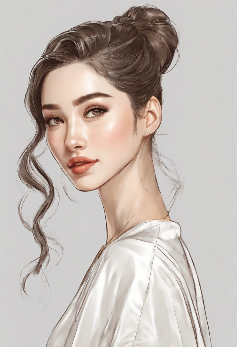 Hairstyles: shapely, A high ponytail adds an element of sophistication and style, Super pretty 20 year old Korean girl,happy face, Cartoon style illustration, Cartoon Art Style, Cartoon Art Style, Digital illustration style, Highly detailed character design, cute detailed digital art, beautiful digital illustration, high quality portrait, Comic art, Asia, Character Design Portrait, Rough line sketch style,