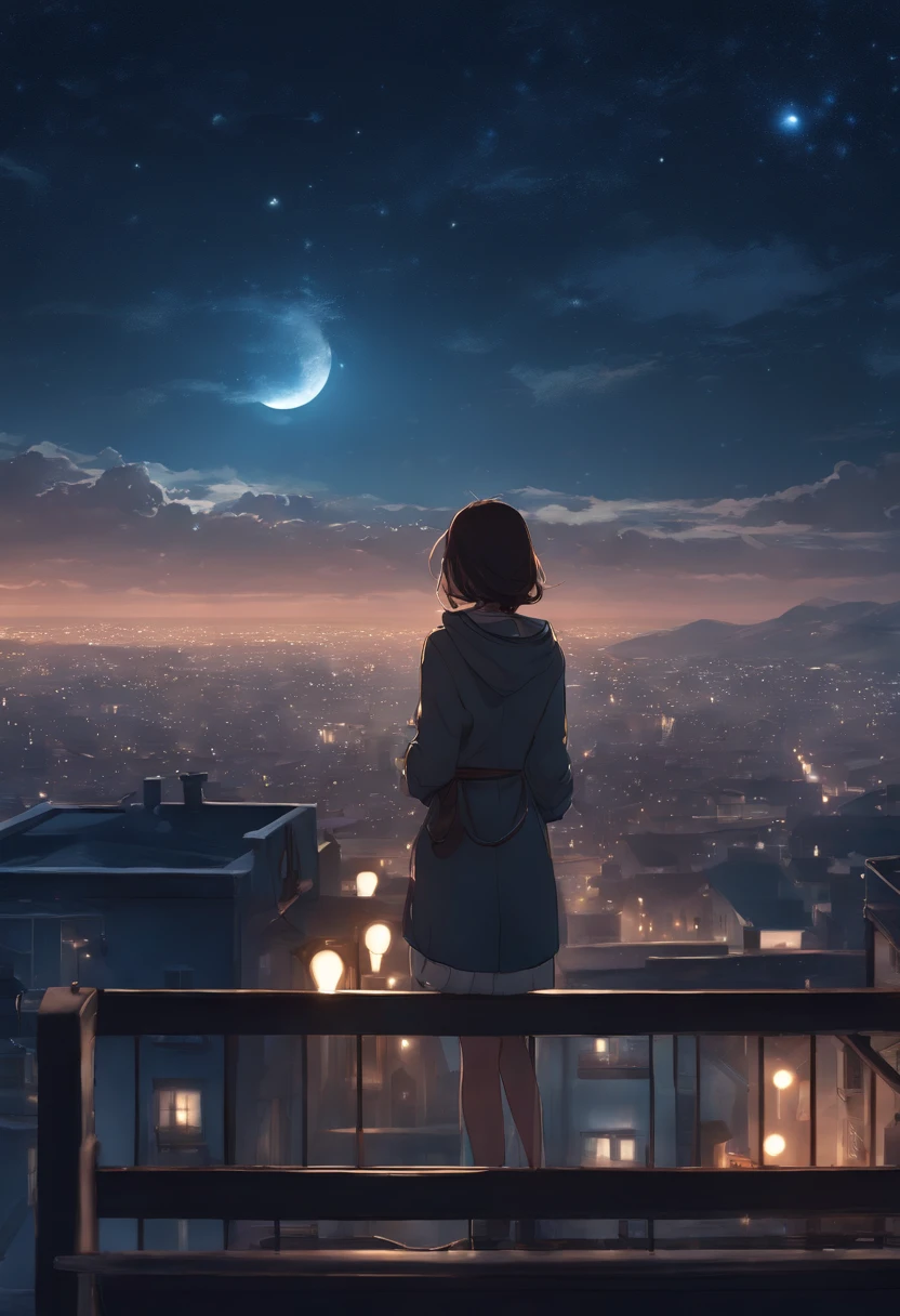 Anime girl standing on roof looking at the night sky with stars, Anime wallpaper 4K, Anime wallpaper 4 k, 4K anime wallpaper, Anime art wallpaper 8 K, Anime art wallpaper 4k, Anime art wallpaper 4 K, style of anime4 K, Makoto Shinkai Cyril Rolando, 4k manga wallpapers, anime wallpaper, Amazing wallpapers, meteors