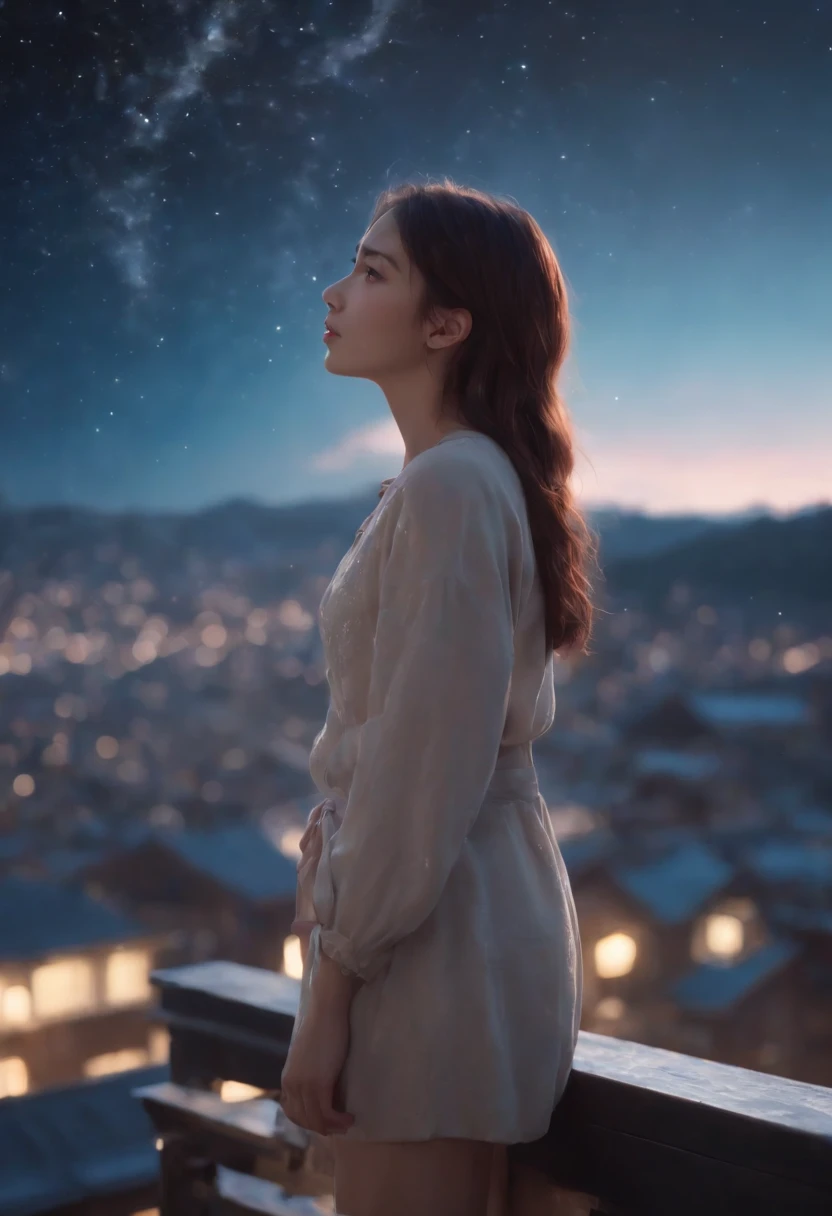 1 girl, eye, close up, beautiful night sky, meteor shower, beyond the clouds, water surrounded, reflections, wide angels, breathtaking clouds, wide angle, by makoto shinkai, thomas kinkade, james gilleard, by holosomnialandscape, hdr, volumetric lighting, ray tracing, an intricate, high details, very detailed, deviantart, 4k vertical wallpaper,, colorful, airy, anime illustration, anime nature wallpaper