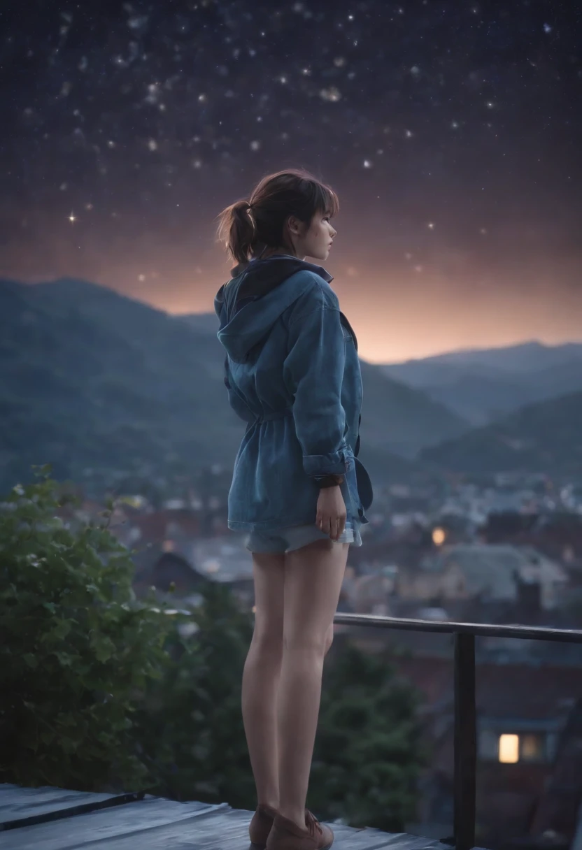 Anime girl standing on roof looking at the night sky with stars, Anime wallpaper 4K, Anime wallpaper 4 k, 4K anime wallpaper, Anime art wallpaper 8 K, Anime art wallpaper 4k, Anime art wallpaper 4 K, style of anime4 K, Makoto Shinkai Cyril Rolando, 4k manga wallpapers, anime wallpaper, Amazing wallpapers, meteors