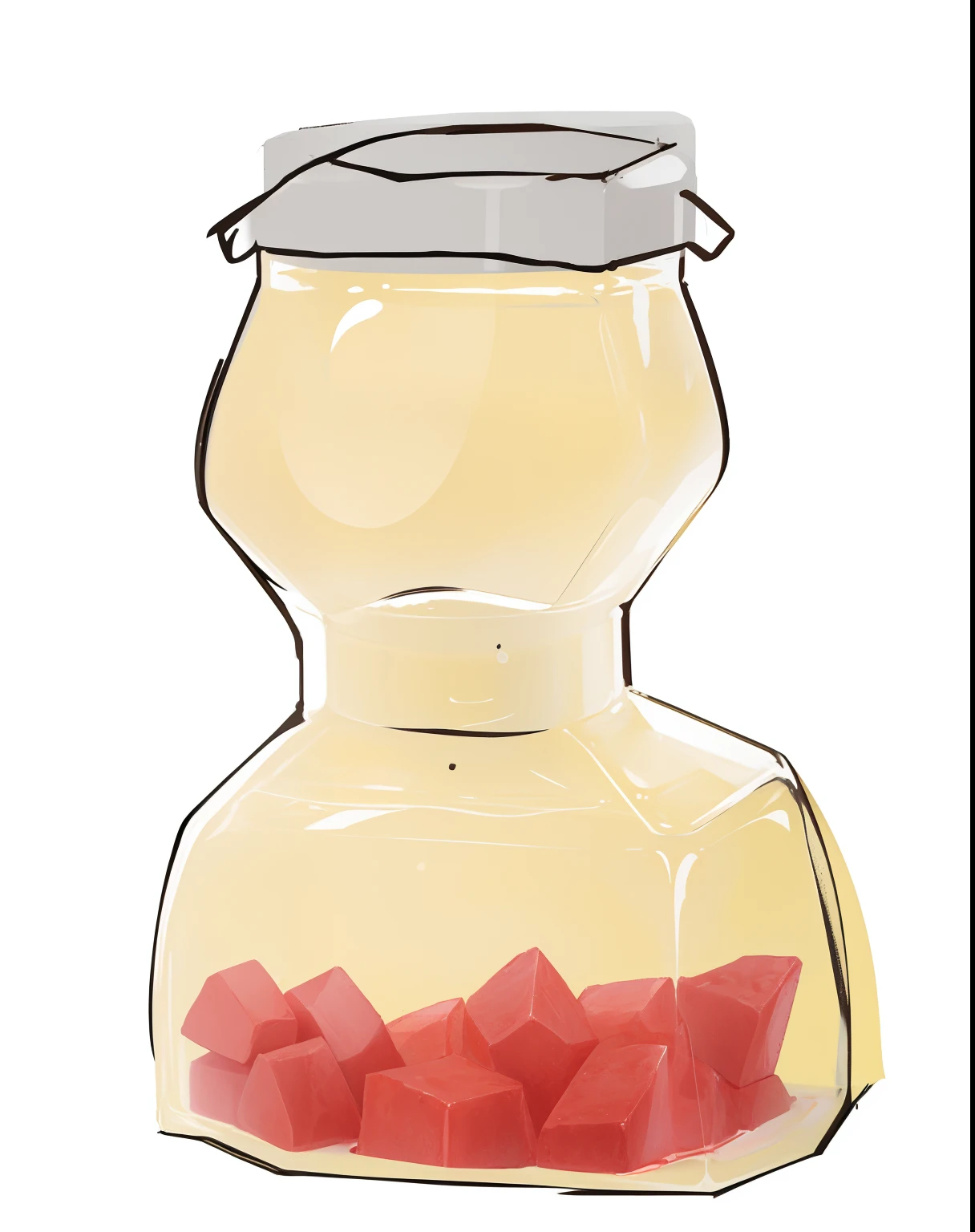 There are drawings of a tank of liquid with a lid, Yakult,Yakult sparkling water, drawn with photoshop, Momoko flavor