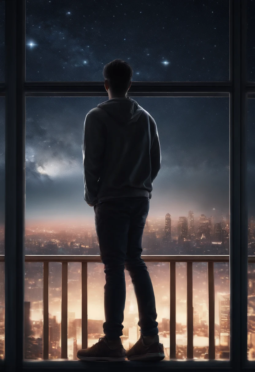Anime boy standing on roof looking at the night sky with stars, Anime wallpaper 4K, Anime wallpaper 4 k, 4K anime wallpaper, Anime art wallpaper 8 K, Anime art wallpaper 4k, Anime art wallpaper 4 K, style of anime4 K, Makoto Shinkai Cyril Rolando, 4k manga wallpapers, anime wallpaper, Amazing wallpapers, meteors