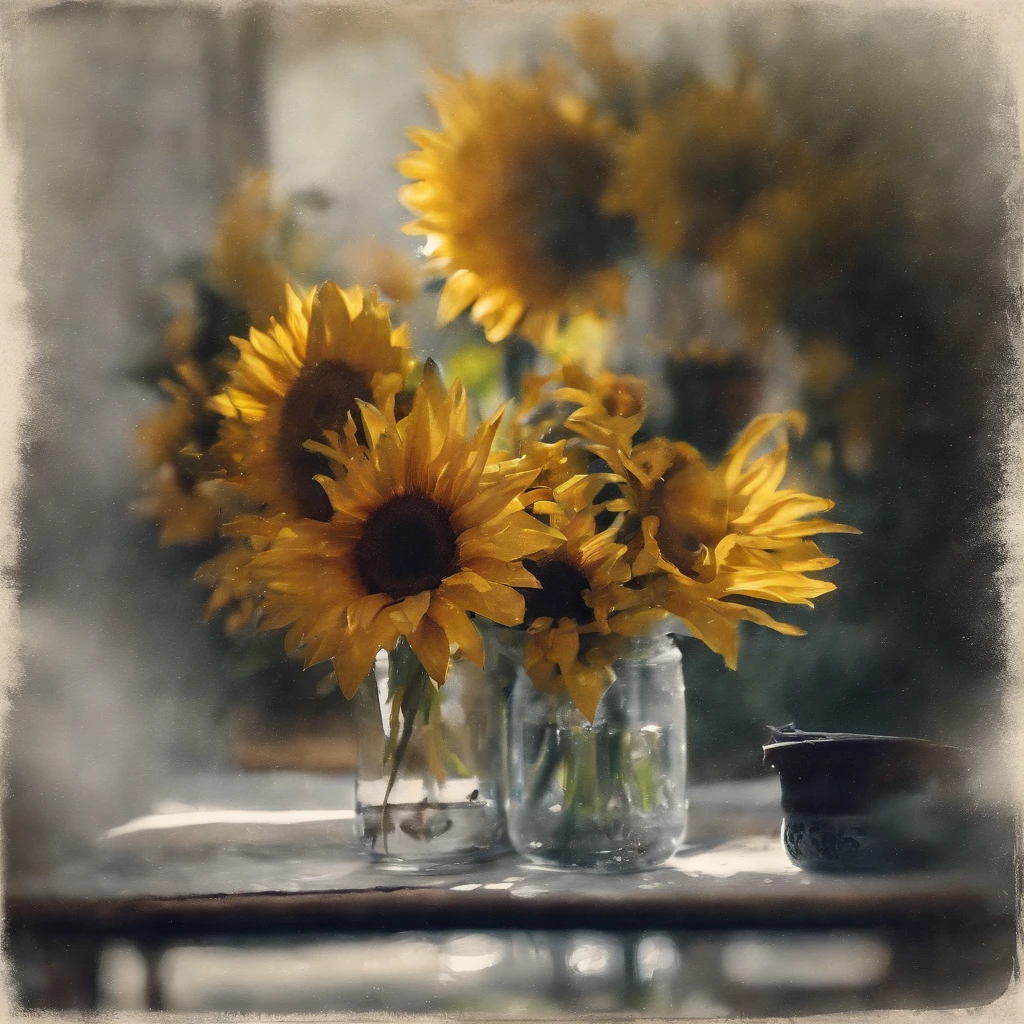 spirals、Sun flower、Ink painting style