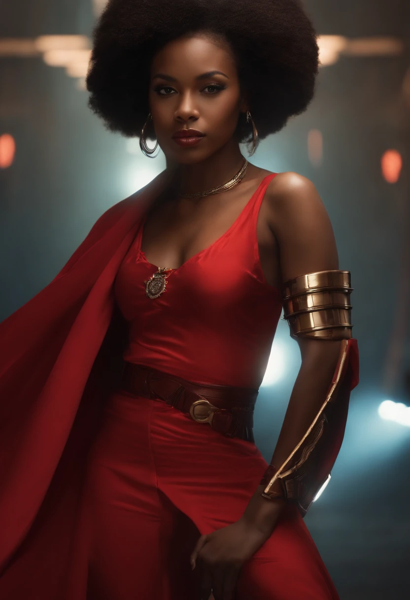 ((Extreme Detailgenauigkeit)),(Ultra-detailliert), Rotes Lichtschwert, Afroamerikaner, Sexy, Teenage Girl, petite, schlank, Rotes Laserschwert, Star Wars, Sci-Fi, Jedi, Padawan, Lichtschwert rot, braune augen, dunkelbraune haare, afroamerikanisch, small girl, jung, sexy Outfit,