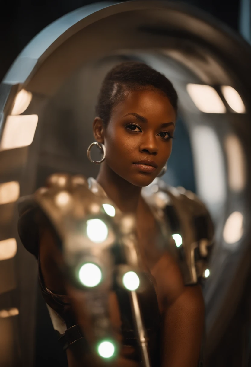 ((Extreme Detailgenauigkeit)),(Ultra-detailliert), Rotes Lichtschwert, Afroamerikaner, Sexy, Teenage Girl, petite, schlank, Rotes Laserschwert, Star Wars, Sci-Fi, Jedi, Padawan, Lichtschwert rot, braune augen, dunkelbraune haare, afroamerikanisch, small girl, jung, sexy Outfit,