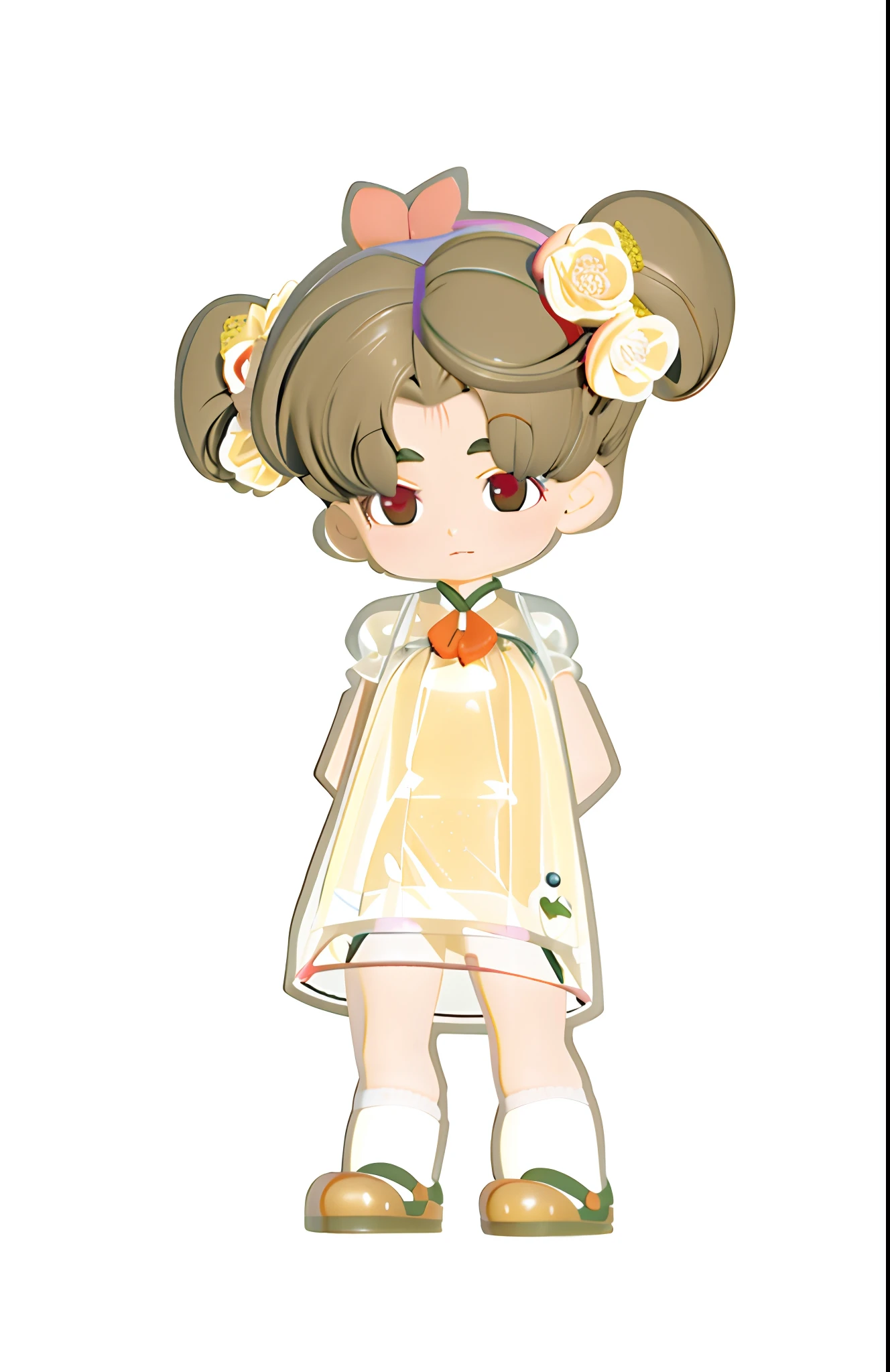 Cartoon girl with bow in her hair, Wearing a jelly hair ornament,loli in dress, clear outfit design, cute character, inspired by Takehisa Yumeji, full body portrait of a short!, Retro anime girl, Single character full body, chibi girl, soda themed girl, girl in a dress, full body character, Wear a jelly underwear skirt,Wear a gold glass blouse,