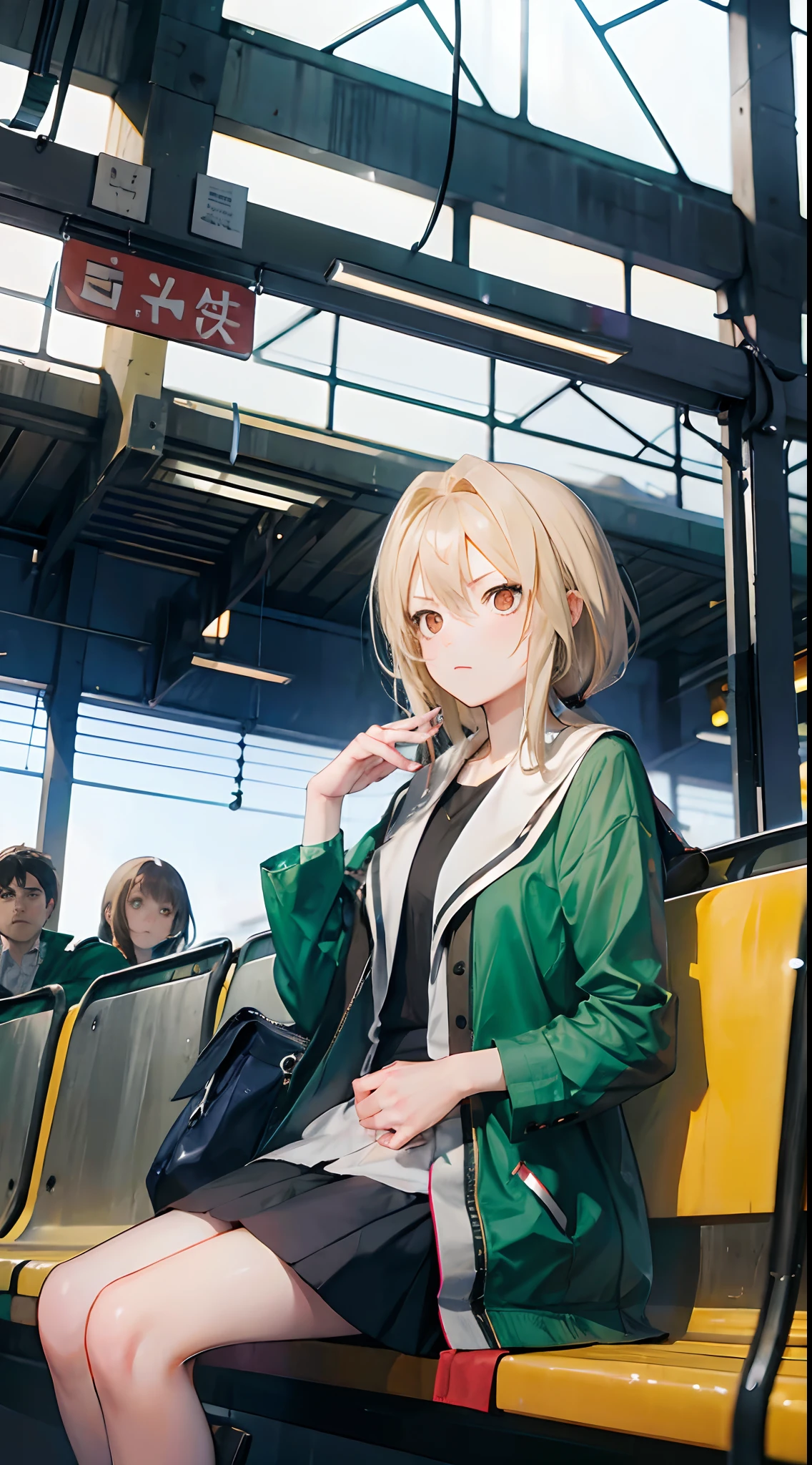Girl sitting on train station,