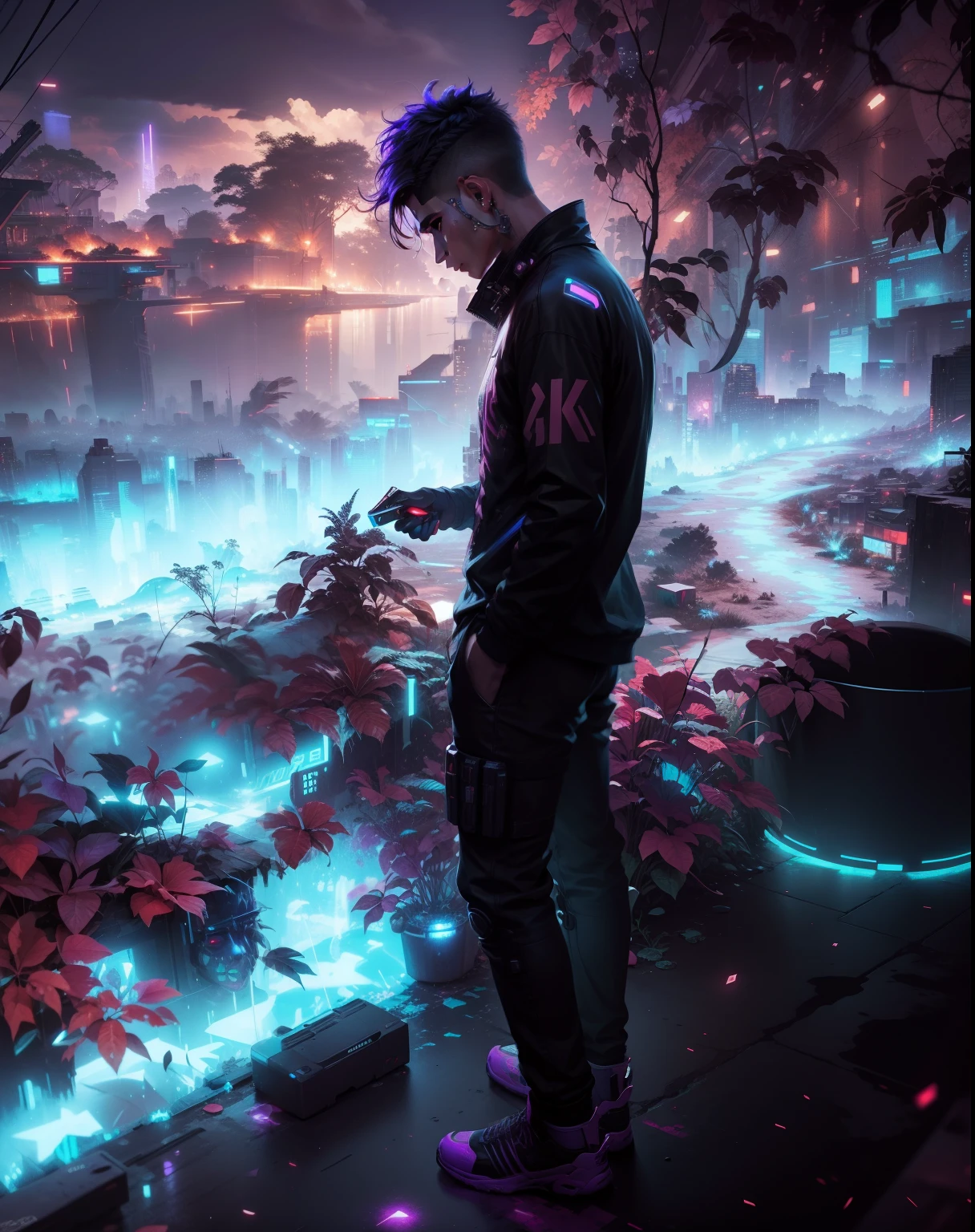 Change background cyberpunk handsome boy 8k