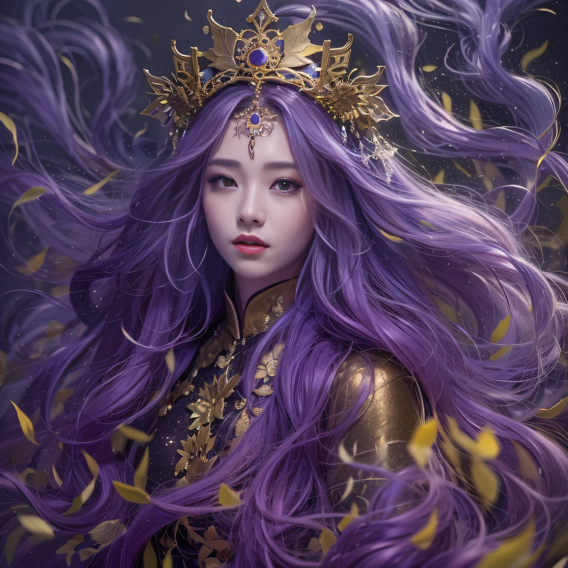 Agate glass texture 32K(tmasterpiece,k hd,hyper HD,32K)Long flowing bright purple hair,Autumn Pond,zydink, a color, Asian people (Kizi), (Red scarf), Combat posture, looking at the ground, long whitr hair, Floating bright purple, Fire cloud pattern gold tiara, Chinese long-sleeved gold silk garment, (abstract ink splash:1.2), white backgrounid,Lotus protector(realisticlying:1.4),Bright purple hair,Smoke on the road,The background is pure, A high resolution, the detail, RAW photogr, Sharp Re, Nikon D850 Film Stock Photo by Jefferies Lee 4 Kodak Portra 400 Camera F1.6 shots, Rich colors, ultra-realistic vivid textures, Dramatic lighting, Unreal Engine Art Station Trend, cinestir 800,Long flowing bright purple hair