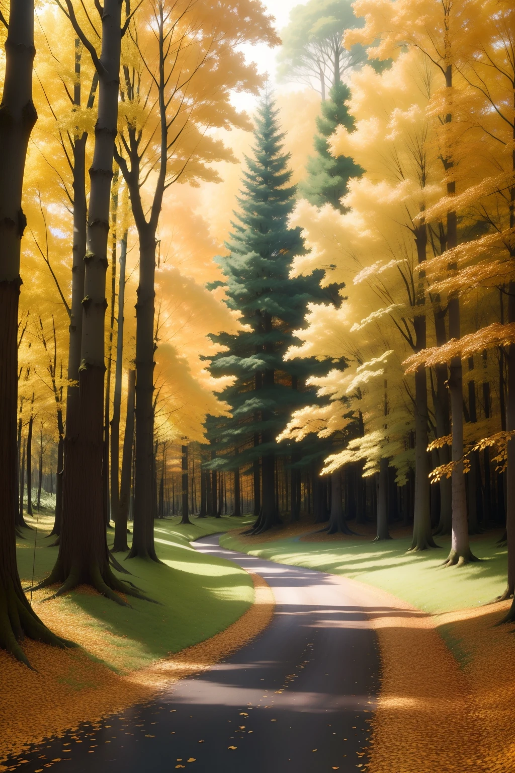 Lush golden ginkgo deep forest, anime lush john 8k woods, lush fairy forest, Golden Ginkgo Forest, photography of enchanted forest, Lush ginkgo forest in autumn, really beautiful forest, In autumn the leaves turn into a forest of yellow plants, Deep forest, Magical environment, Dark fantasy forest, Lush forest landscape, a magical forest, Fairytale forest, Beautiful forest,