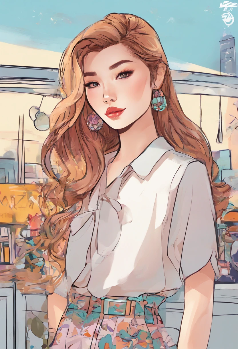 Hairstyles:  shapely, A high ponytail adds an element of sophistication and style, Super pretty 20 year old Korean girl,happy face, Cartoon style illustration, Cartoon Art Style, Cartoon Art Style, Digital illustration style, Highly detailed character design, cute detailed digital art, beautiful digital illustration, high quality portrait, Comic art, Asia, Character Design Portrait, Rough line sketch style,