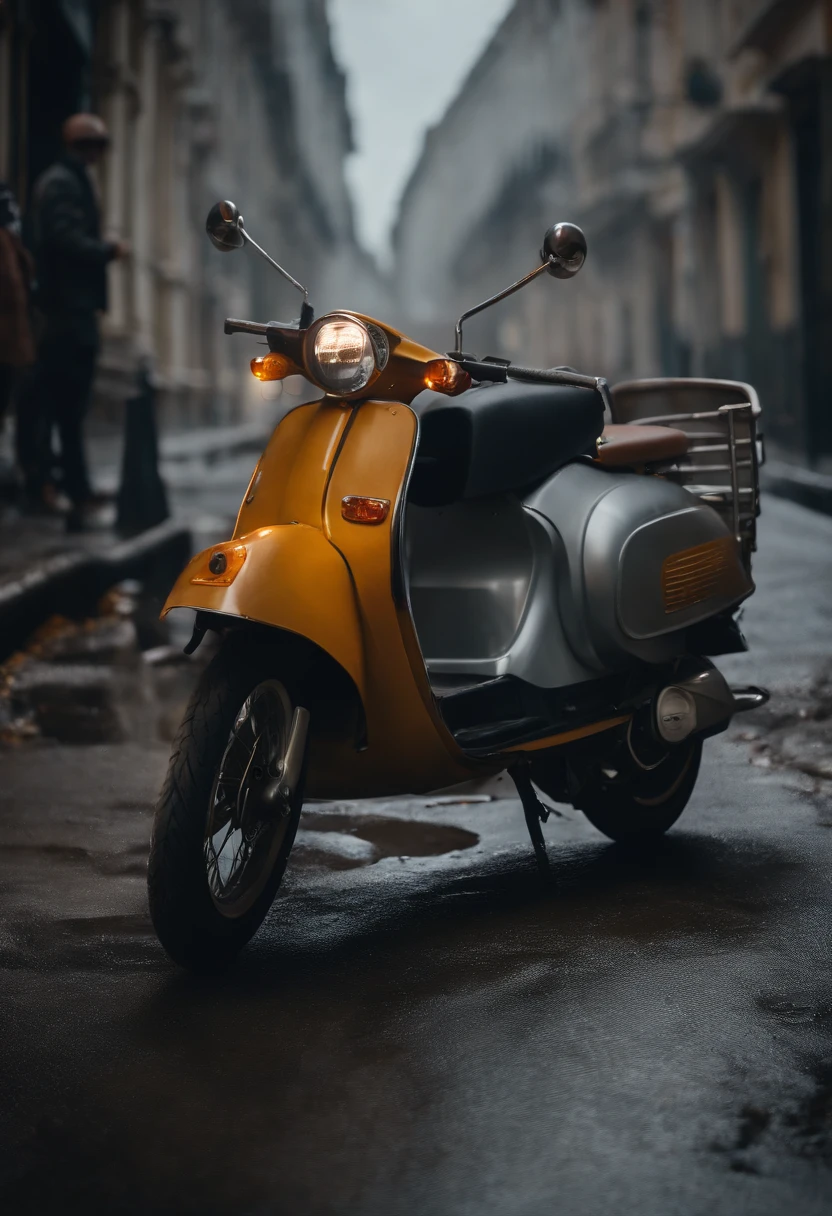 Create an image illustrating a scooter rider encountering a hazardous road condition like a pothole, emphasizing the importance of safe riding practices and protective gear to prevent accidents