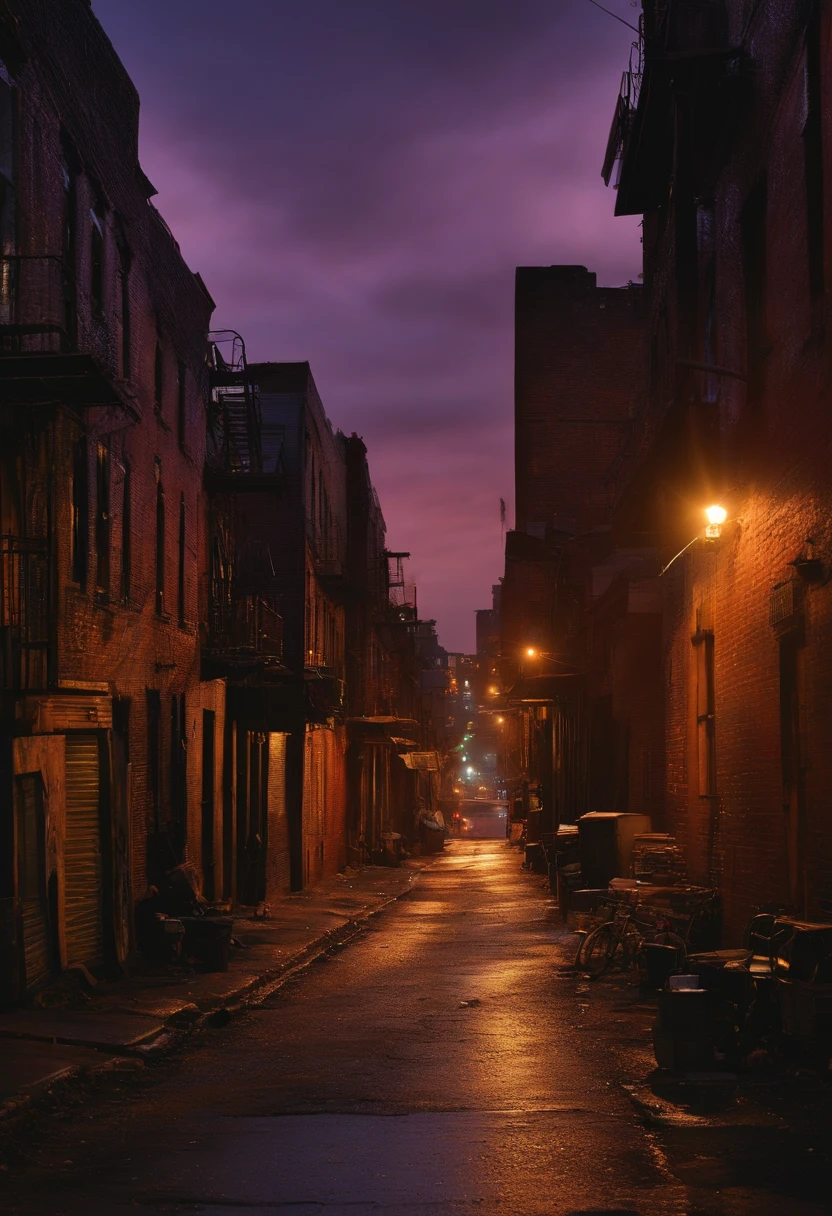 lonely street in the slums of  New York in the early evening