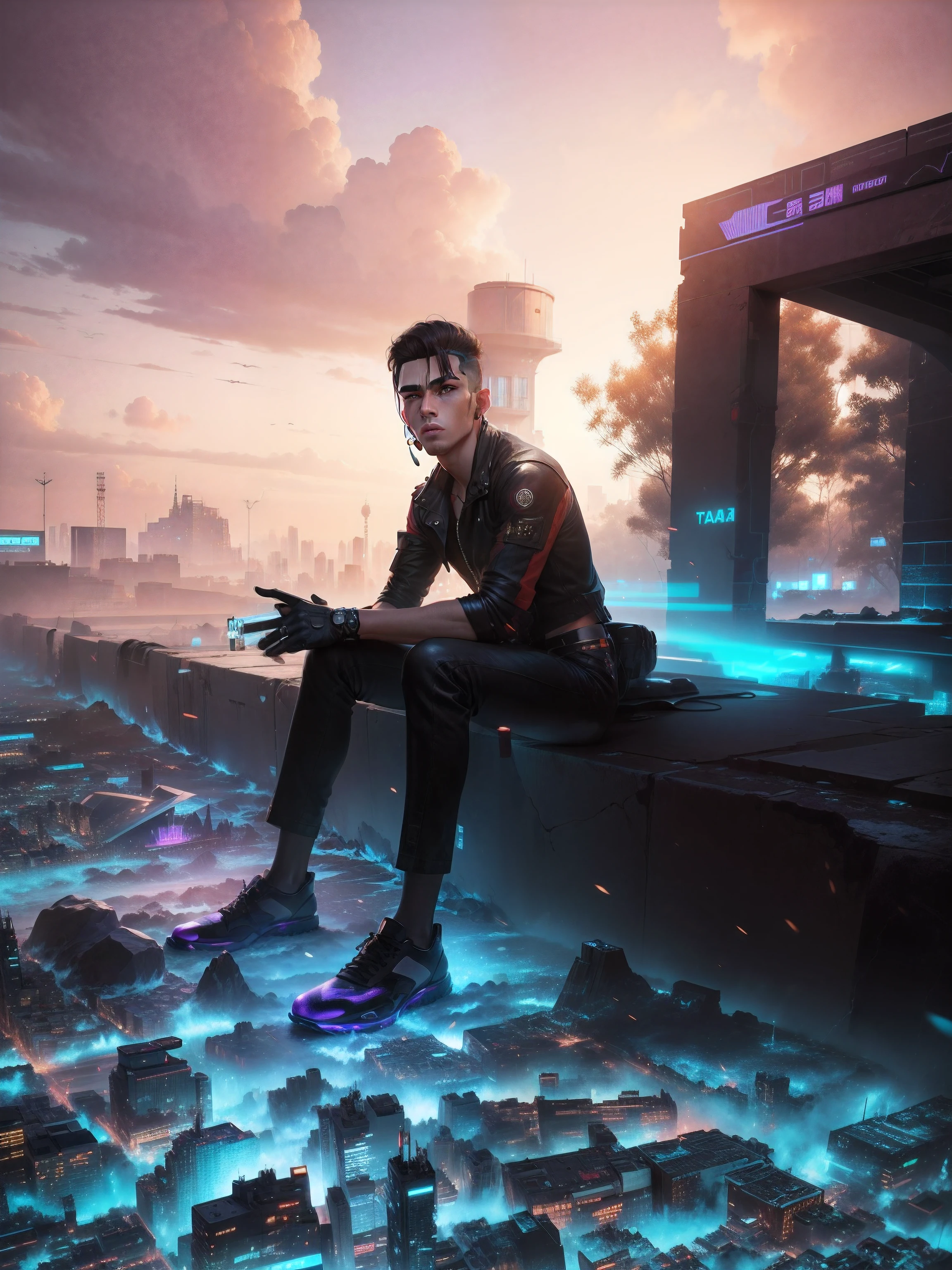Change background handsome cyber punk realistic face ultra realistic face