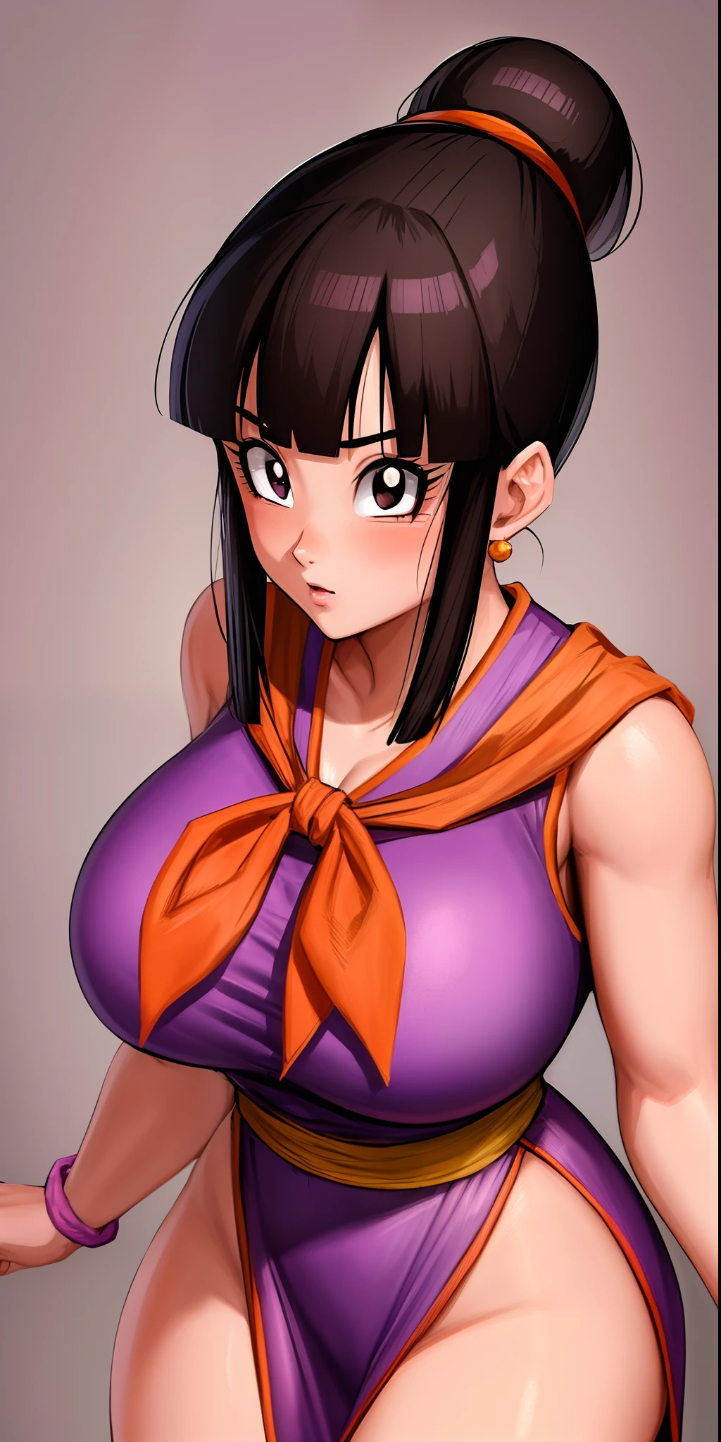 dbz, crouching posture, alone, NSFW, big_chest, Chichi_full nude、naked、nipple、pubic hair、masterpiece,, highest quality, detailed face, fine eyes, High resolution, perfect eyes, successful face、exposed labia、