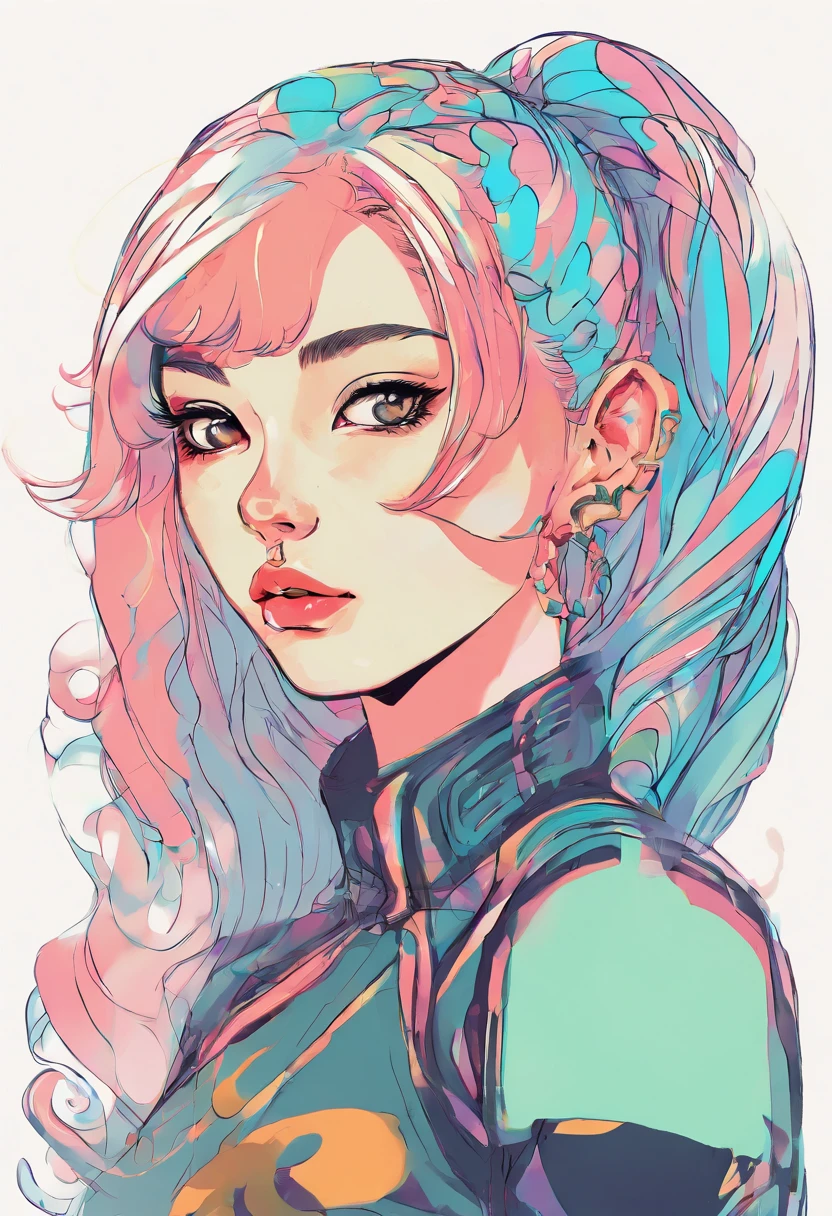 Hairstyles: shapely, A high ponytail adds an element of sophistication and style, Blackhead, Super pretty 20 year old Korean girl,happy face, Cartoon styled, digital illustration , Highly detailed character design, cute detailed digital art, beautiful digital illustration, high quality portrait, Comic art, Asia, Character Design Portrait, Rough line sketch style,Slender,Long hair