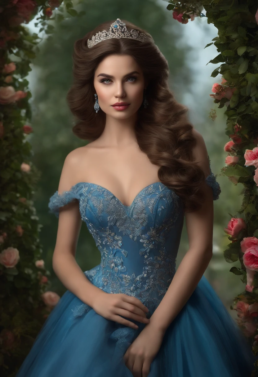 That's realistic (((fantasia))) Obra de arte ambientada no jardim de rosas azul congelado de um castelo de gelo encantado no inverno e deve consistir em muitos tons de cores azuis frias. It's snowing a lot. Gere uma mulher orgulhosa com um (((Rosto altamente detalhado))) dressed in the folds of a dazzling French silk ball gown. The elegant face of the woman is ((((altamente detalhado, with realistic and smooth features, puffy lips.)))) The ball gown is embellished with ruffles, Faixas, e arcos e um, mas intrinsecamente, Hand-embroidered bodice. O espartilho apresenta fita de seda. She is wearing Victorian royal winter outerwear.. The woman's stunning eyes are beautifully detailed, with realistic shading and multiple colors, and in high resolution. The woman is in a garden of eternal roses, cada um lindamente formado e altamente detalhado. Estas rosas azuis realistas apresentam tons cintilantes de azul claro, azul escuro, prata, and shimmering blue-purple. The eternal rose is a deep shade of periwinkle with shimmering iridescent tones and undertones. Garantir que o rosto da mulher, Hair, and the eyes are perfect. realismo, alta fantasia, fantasia caprichosa, storybook fantasy, fantasia de conto de fadas, Detalhes da fantasia, Encantadora, Encantadora, 8k, Contrata, .cgi, pintura digital, unidade, Motor irreal, (((master part))), intrincado, elegante, altamente detalhado, majestoso, fotografia digital, Arte de Artgerm e Ruan Jia e Greg Rutkowski, (master part, belos olhos finamente detalhados: 1.2), HDR, textura de pele realista, (((1Mulher))), (((sozinho))), Inclua um rosto altamente detalhado, Rosto extremamente detalhado, e fundo interessante.,olhos verdes claros,cabelo azul claro,fantasia de anjo