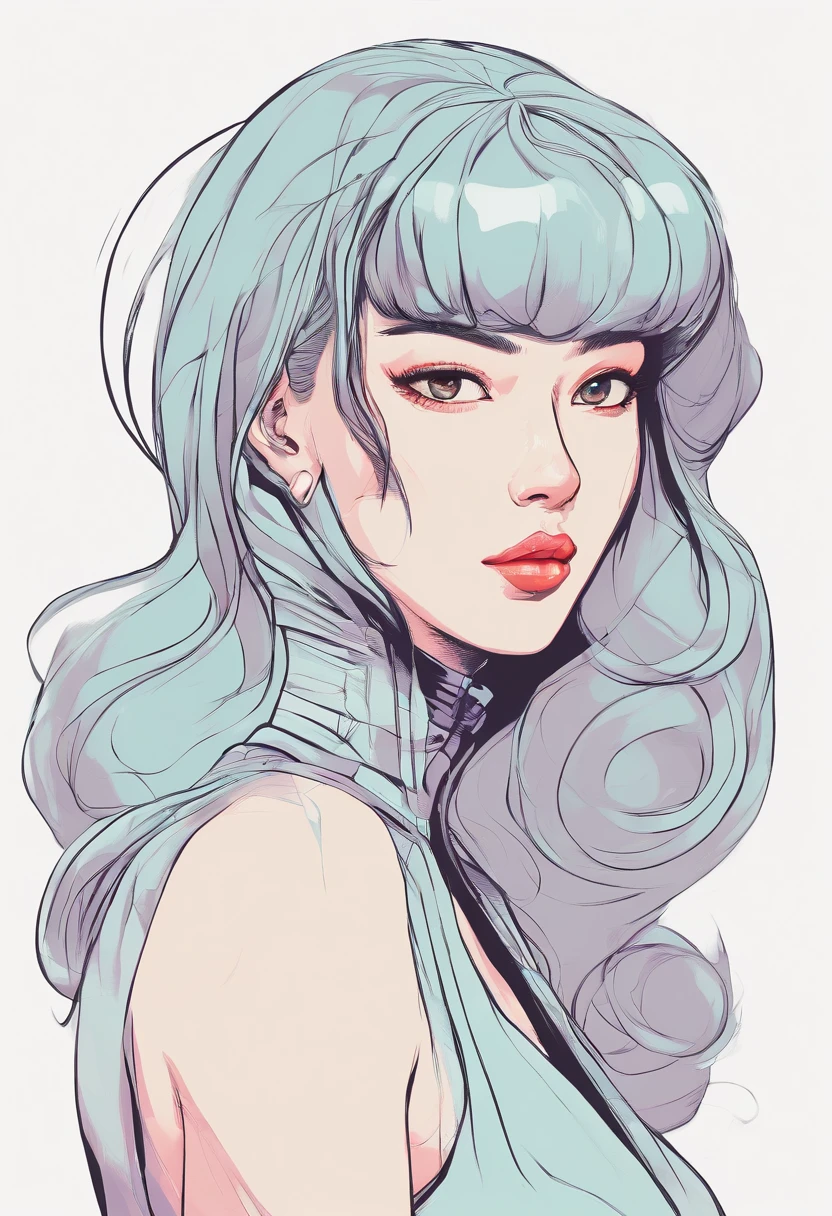 Hairstyles: shapely, A high ponytail adds an element of sophistication and style, Blackhead, Super pretty 20 year old Korean girl,happy face, Cartoon styled, digital illustration , Highly detailed character design, cute detailed digital art, beautiful digital illustration, high quality portrait, Comic art, Asia, Character Design Portrait, Rough line sketch style,Slender,Long hair