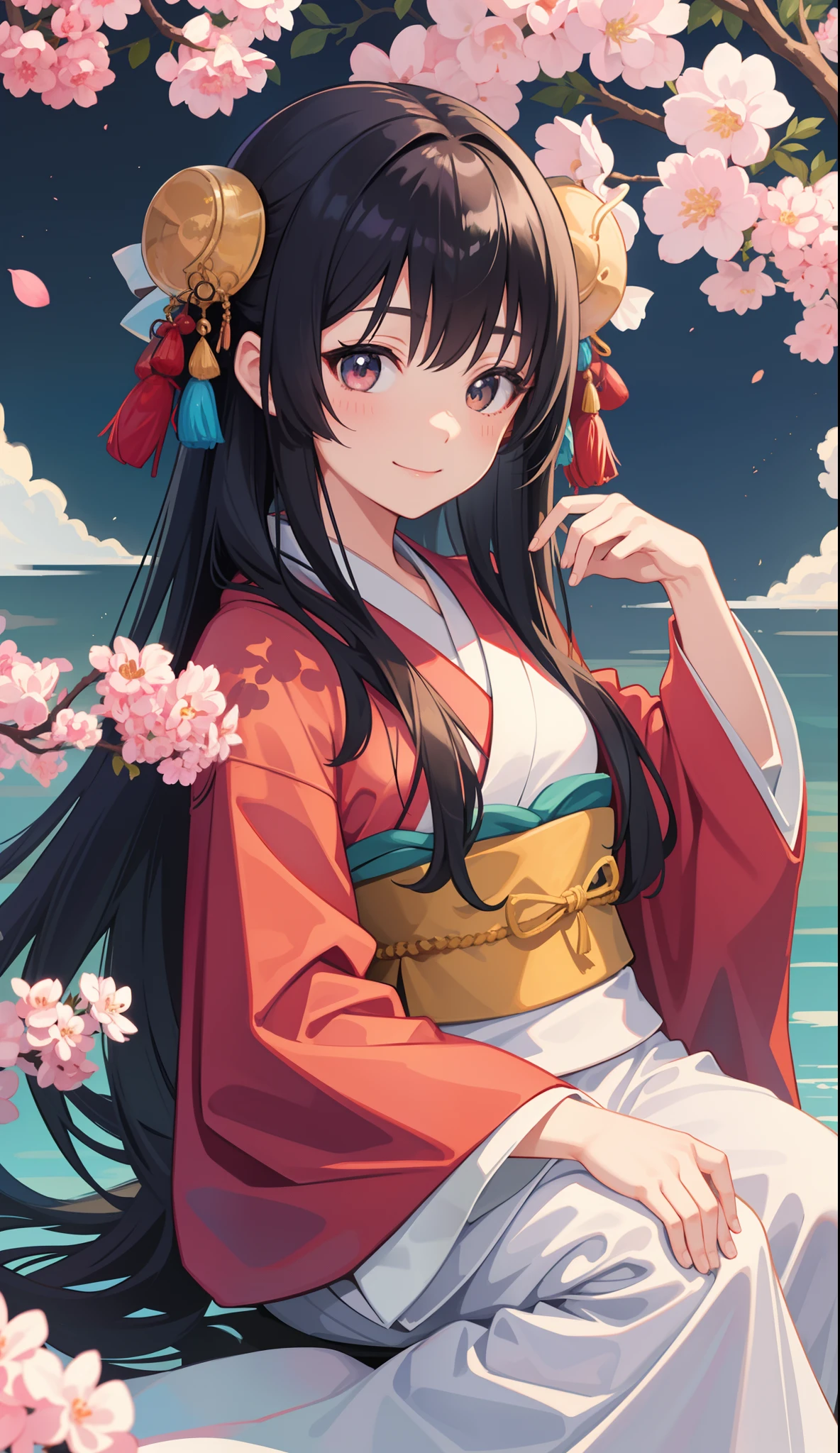 1girl in、AS-Adult、A smile、japanese kimono、Japan kimono、（small tits）Upper body portrait、