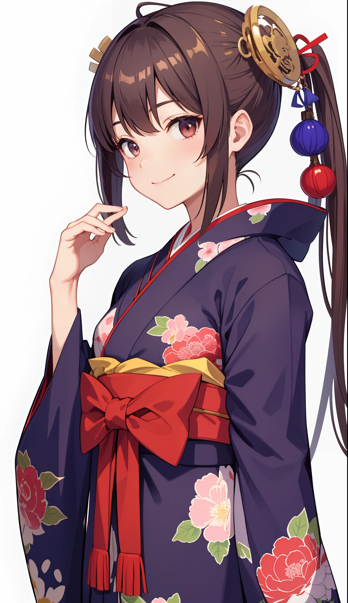 1girl in、AS-Adult、A smile、japanese kimono、Japan kimono、(small tits)Upper body portrait、