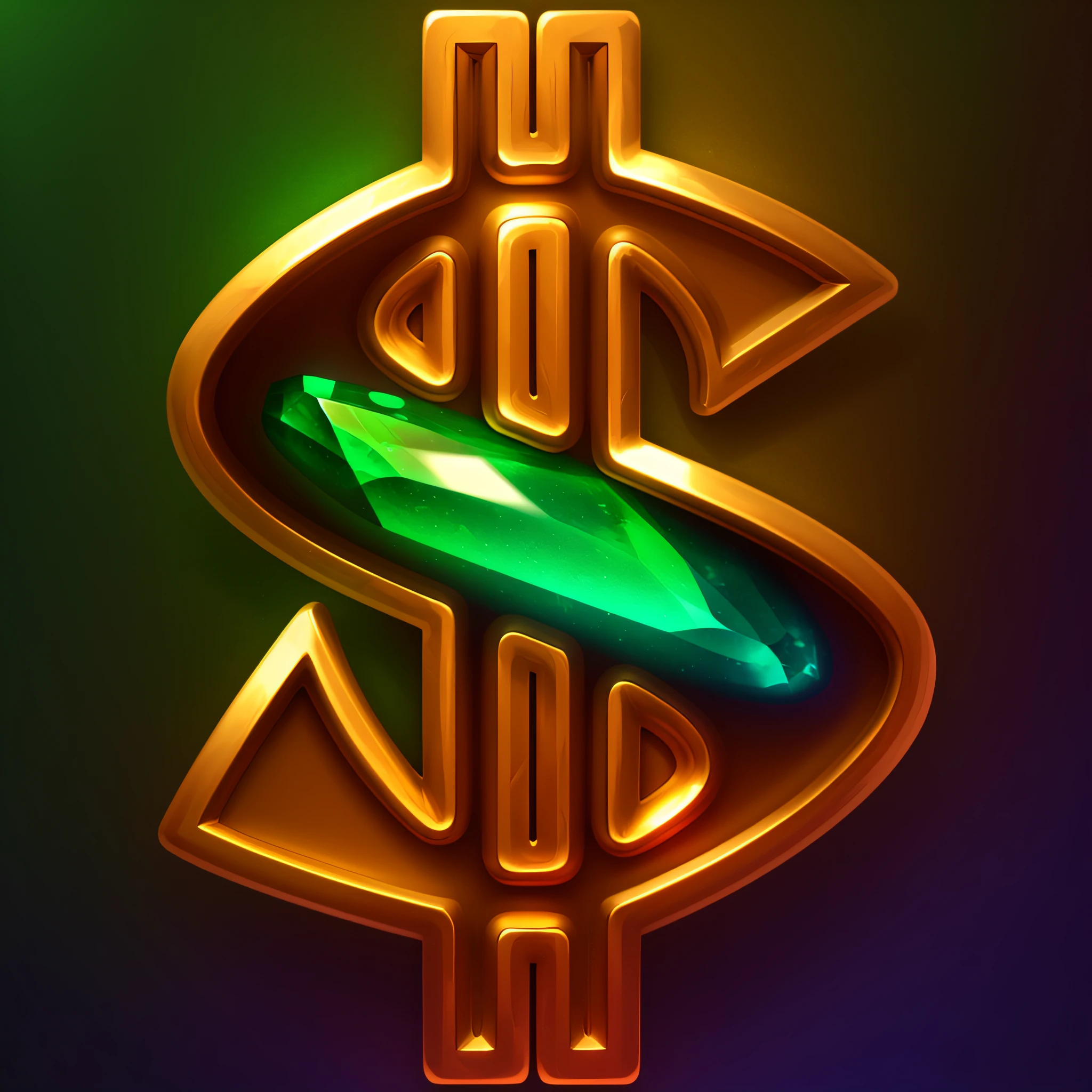 dollar sign,golden colored,green color,The gemstones are smooth,gameicon,highest masterpiece,high qulity